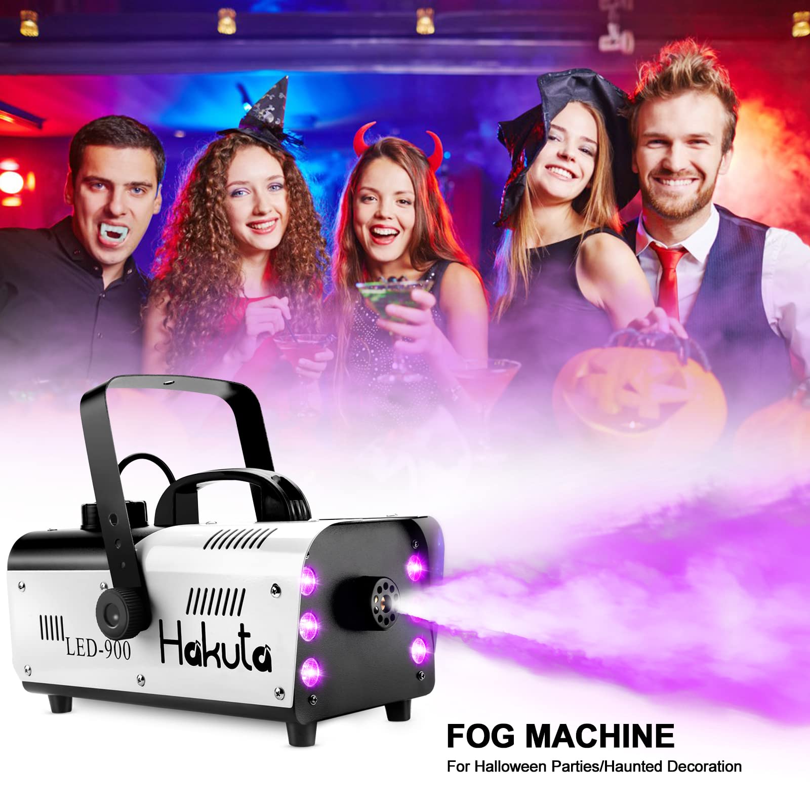 Hakuta Fog Machine, Automatic Spray Smoke Machine With 6 Led Lights And 7 Color Variation, 2000Cfm Output With Wireless Remote C