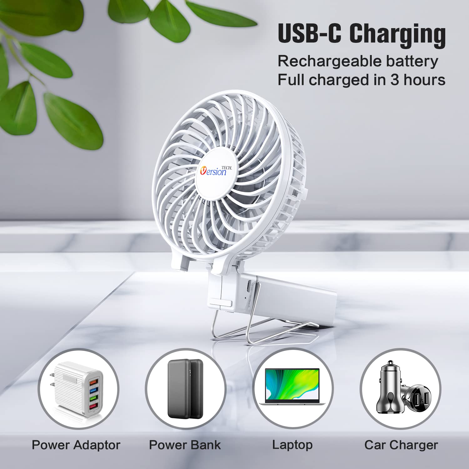 Versiontech. Mini Portable Fan, Usb Battery Operated Desk Fan, Small Personal Handheld Table Fan With Usb Rechargeable Cooling F