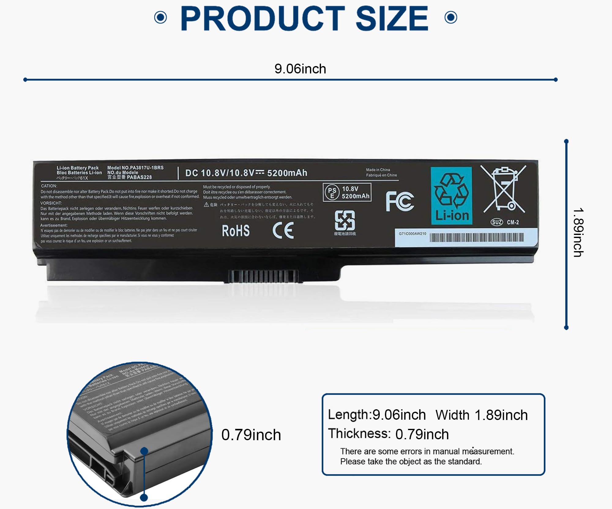Pa3817U 1Brs Battery 10.8V 48Wh 6 Cell Li Ion Compatible With Toshiba Satellite L755 L655 Pabas228 Pa3819U 1Brs C655 C675 C675D