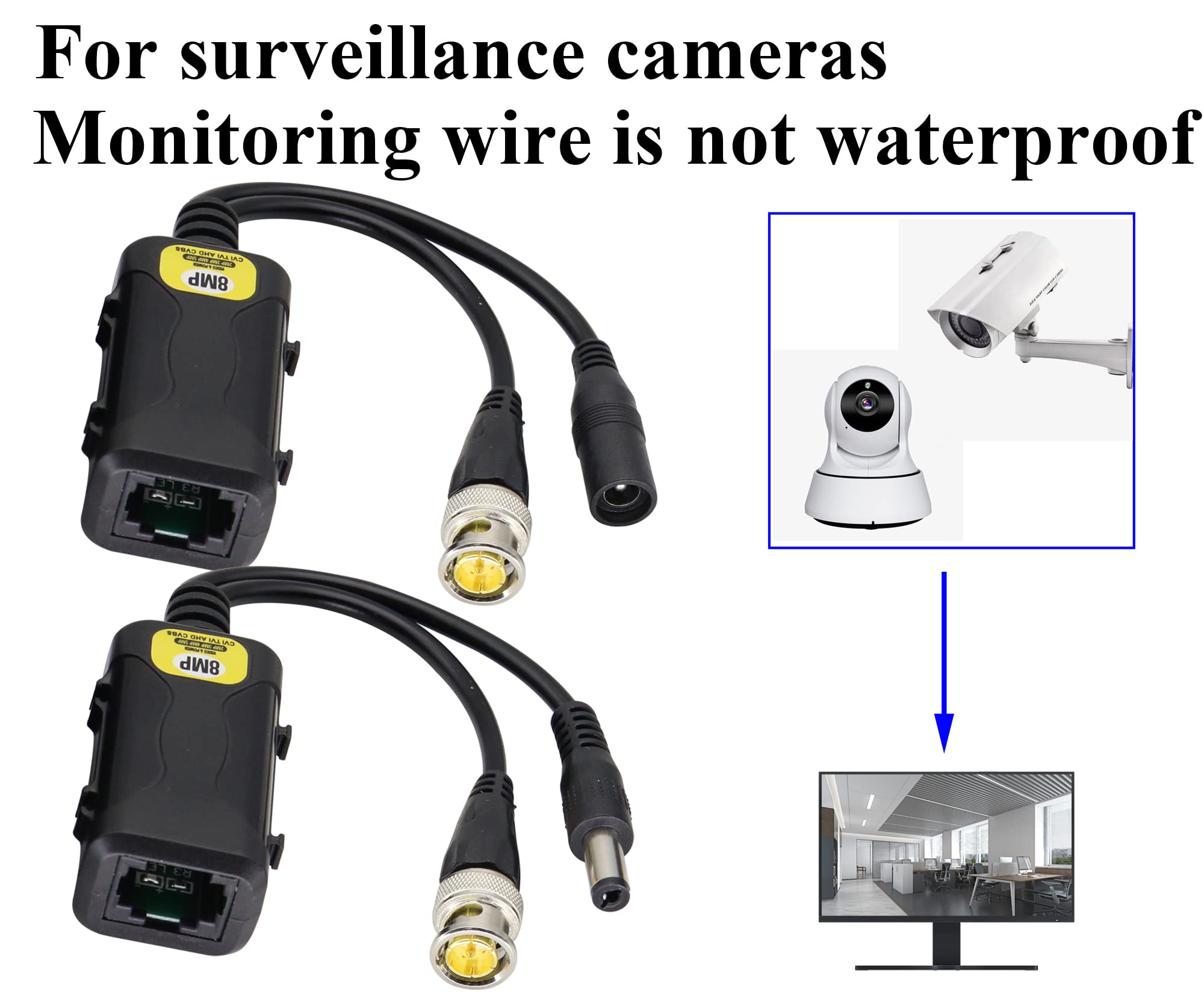 Zdycgtime 8Mp Hd Balun Rj45 To Bnc Video Baluns Transceiver Passive With Dc Power Jack For 720P 1080P 3Mp 4Mp 5Mp 8Mp Hd Cvi/Tvi