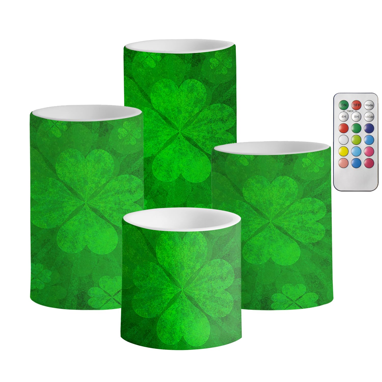 ONEIHOMM St. Patricks Day Flameless Led Candles Battery Operated with Remote Pillar Candles Green Color- Changing Flickering fo