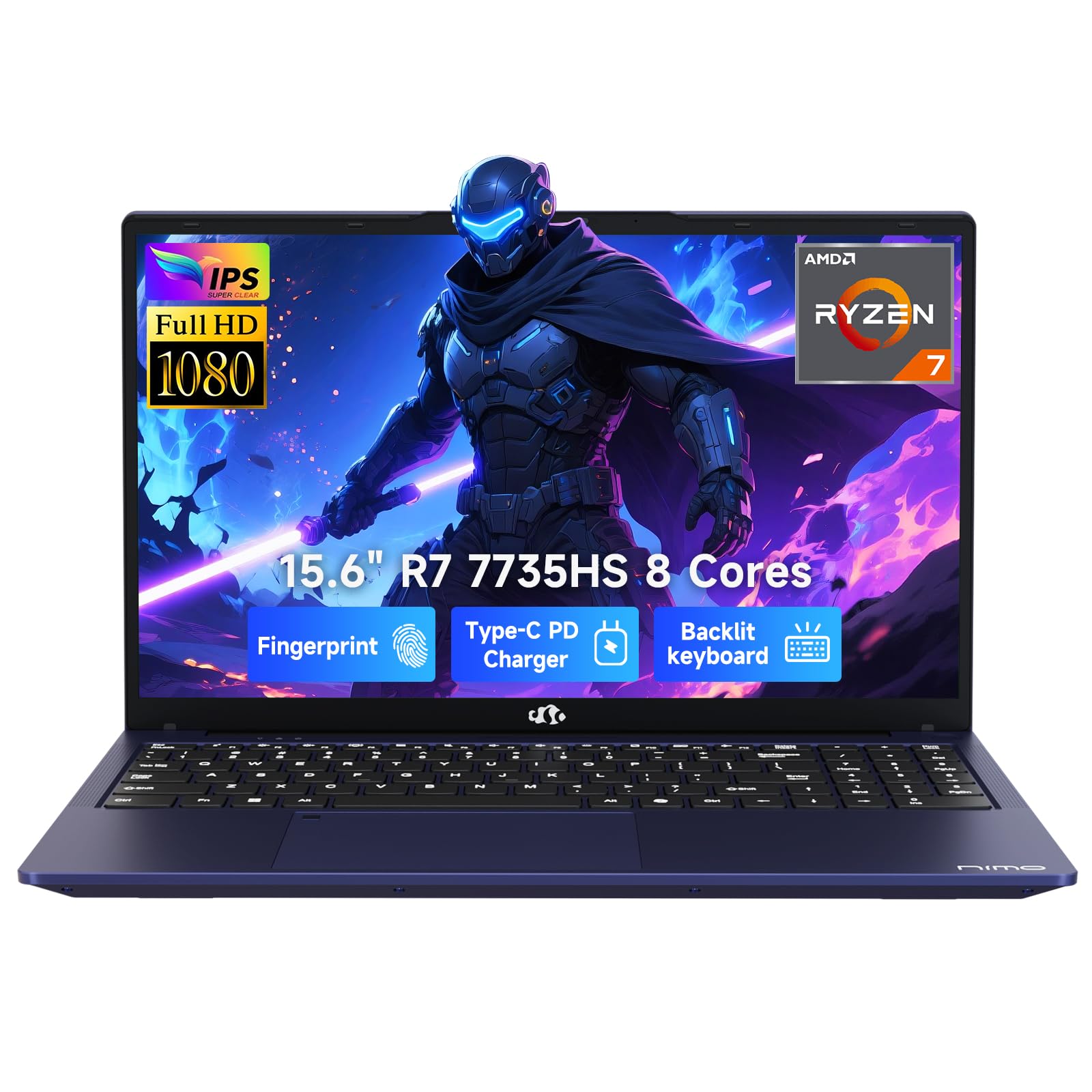 NIMO 2025 Gaming Laptop, 15.6 FHD Laptop with AMD R7 7735HS (Beat i7-12650H, Up to 4.75GHz), 16GB DDR5 RAM 512GB SSD Computer wi