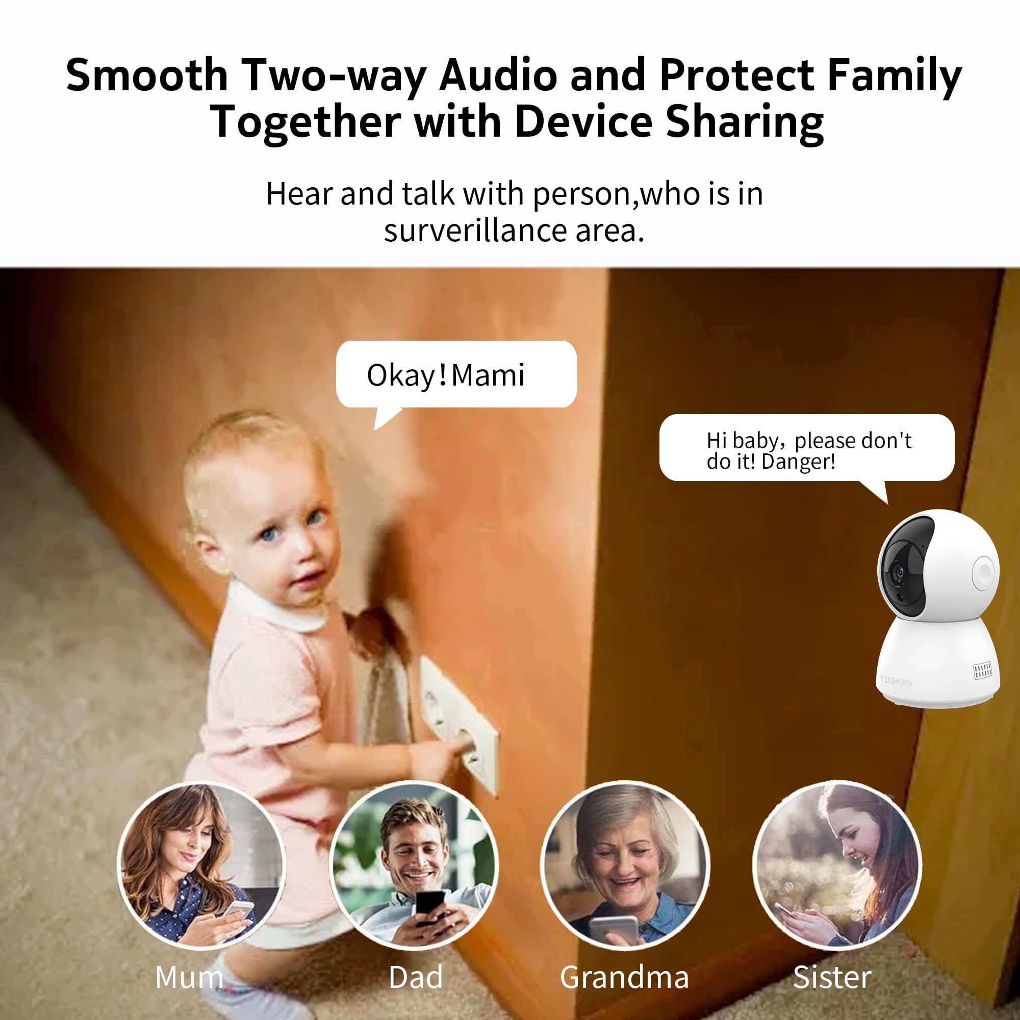 Tugard Security Camera, 2Mp Indoor Camera 355 Pet Camera For Home Security With Phone App, Baby Camera W/Motion Tracking,2 Way A