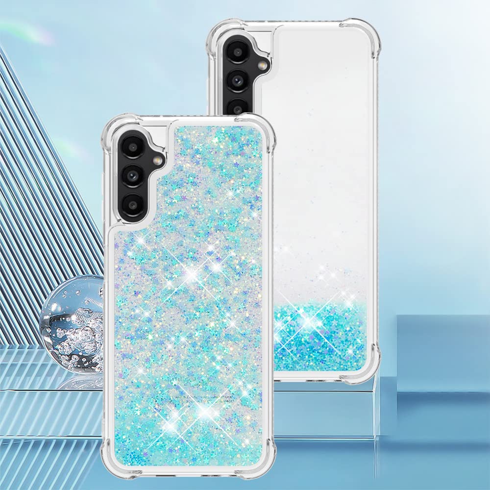 Caiyunl For Samsung Galaxy A14 5G Case With Tempered Glass Screen Protector, Women Girls Glitter Bling Floating Liquid Cute Soft