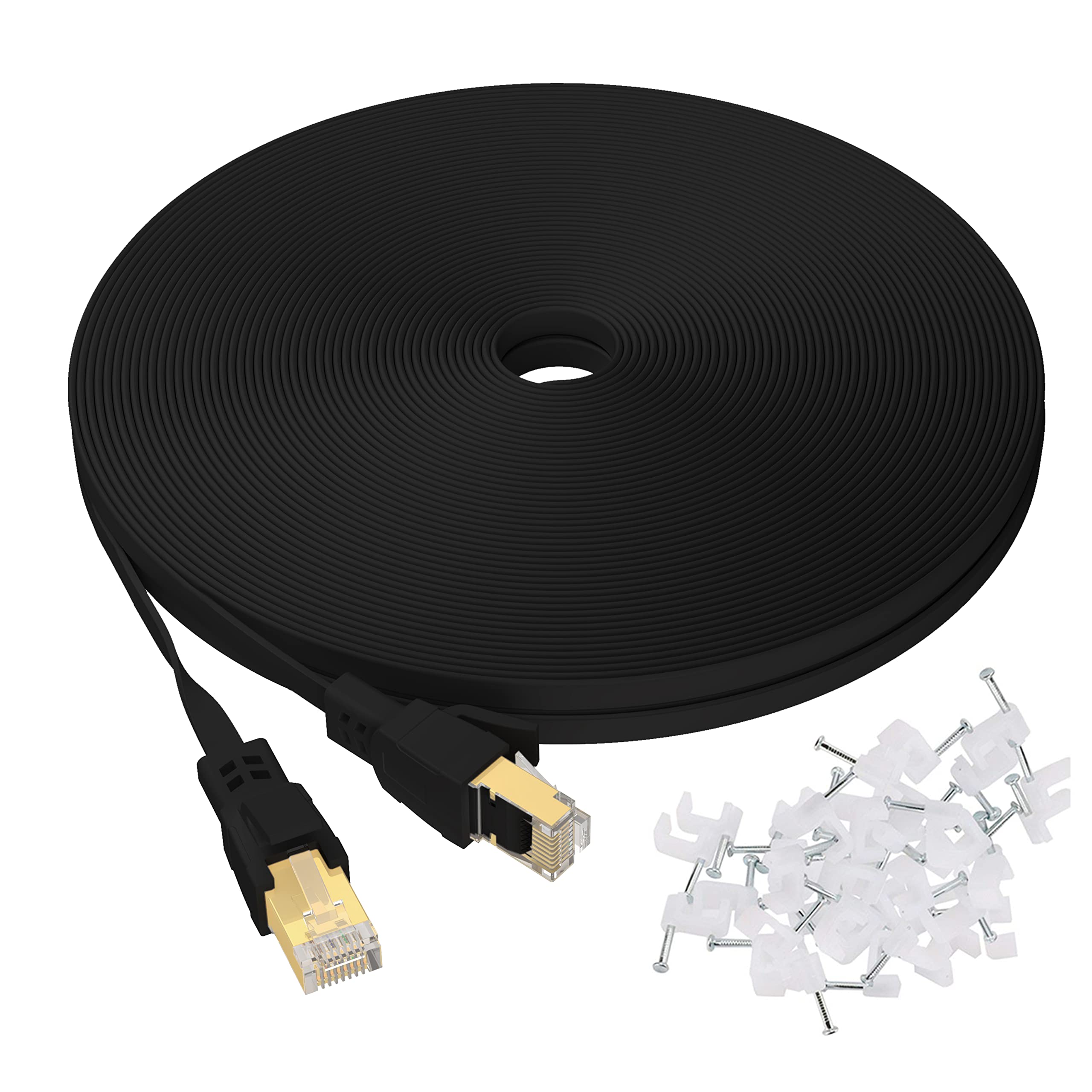 Cat8 Ethernet Cable, Outdoor&Indoor, 100Ft Heavy Duty High Speed Cat 8 Lan Network Cable, 40Gbps 2000Mhz Rj45 Flat Internet Comp