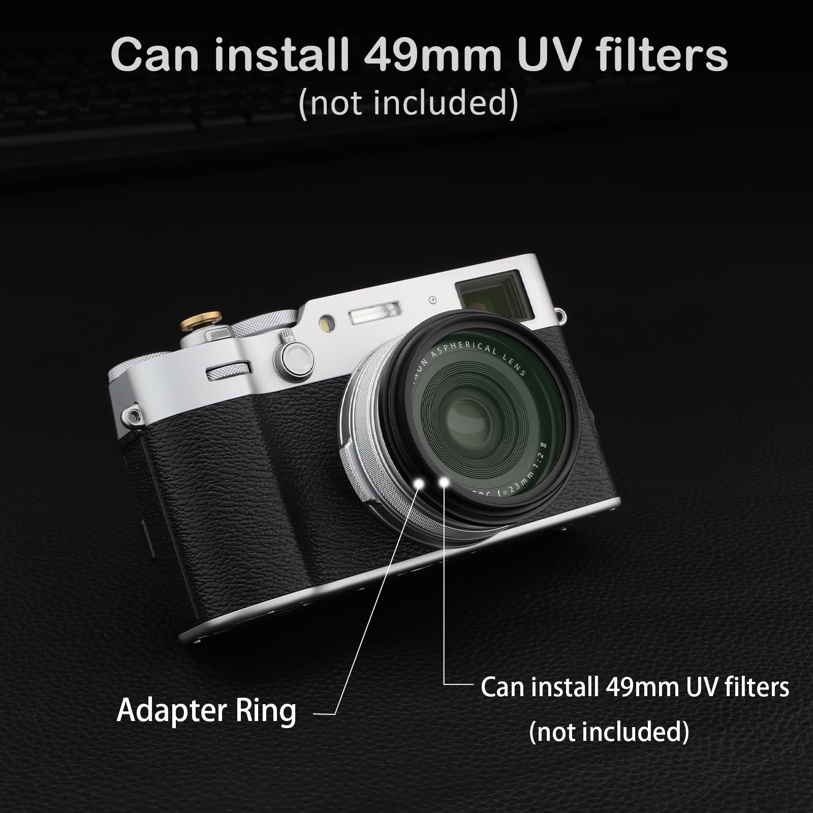 Haoge Lens Filter Adapter Ring For Fujifilm X100Vi Fuji Finepix X100V Camera Fit 49Mm Uv Cpl Nd Filter Lens Cap Replace Fujifilm Ar X100 Black
