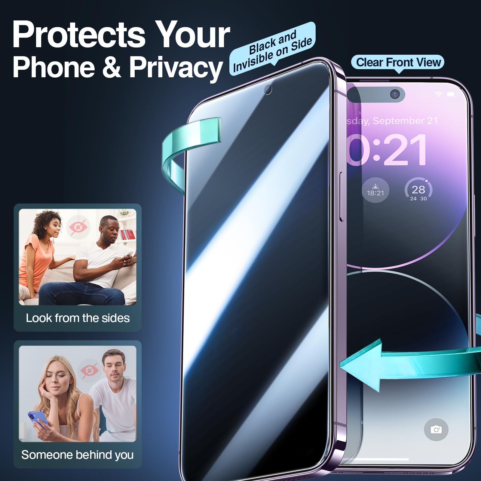 Smartdevil 2Pack For Iphone 14 Pro Max Screen Protector Privacy, 9H Top Shatterproof [Military Grade Protection ] Anti Spy Priva