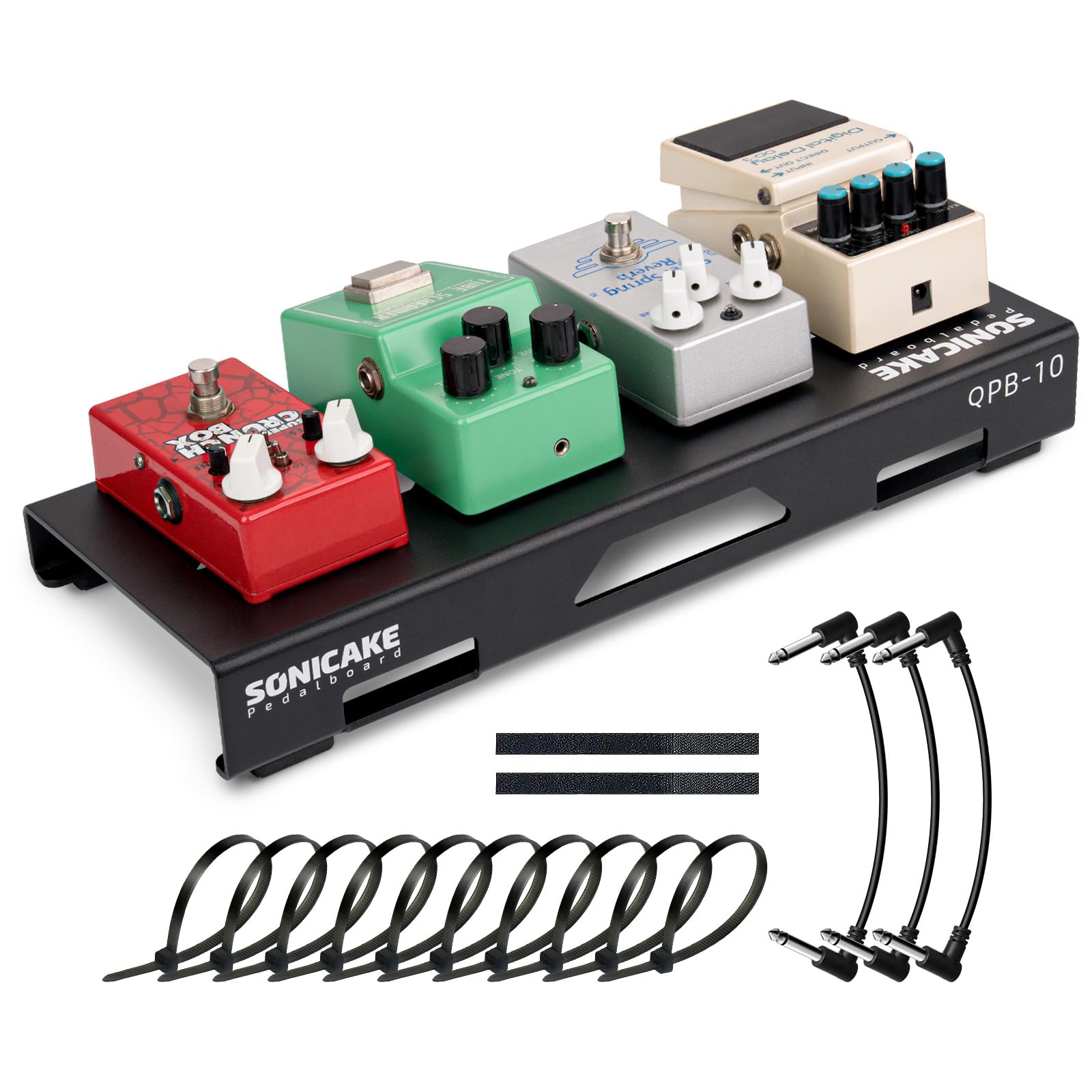 SONICAKE Small Guitar Pedal Board, 14 Guitar Effects Compact Aluminum Alloy Mini Pedalboard with Pedals Mountain Tape, Cable Tie