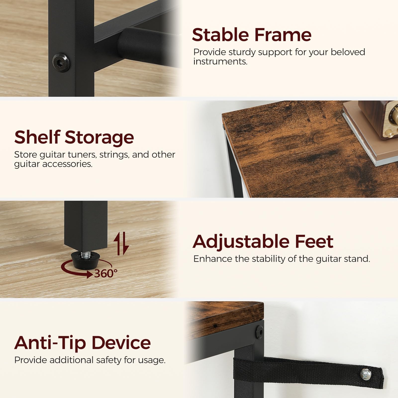 Mahancris Guitar Stand, Multi-Guitar Rack, For Acoustic, Electric Guitar, Bass, Ukulele, Banjo, For 5 Guitars, Guitar Amp Stand,