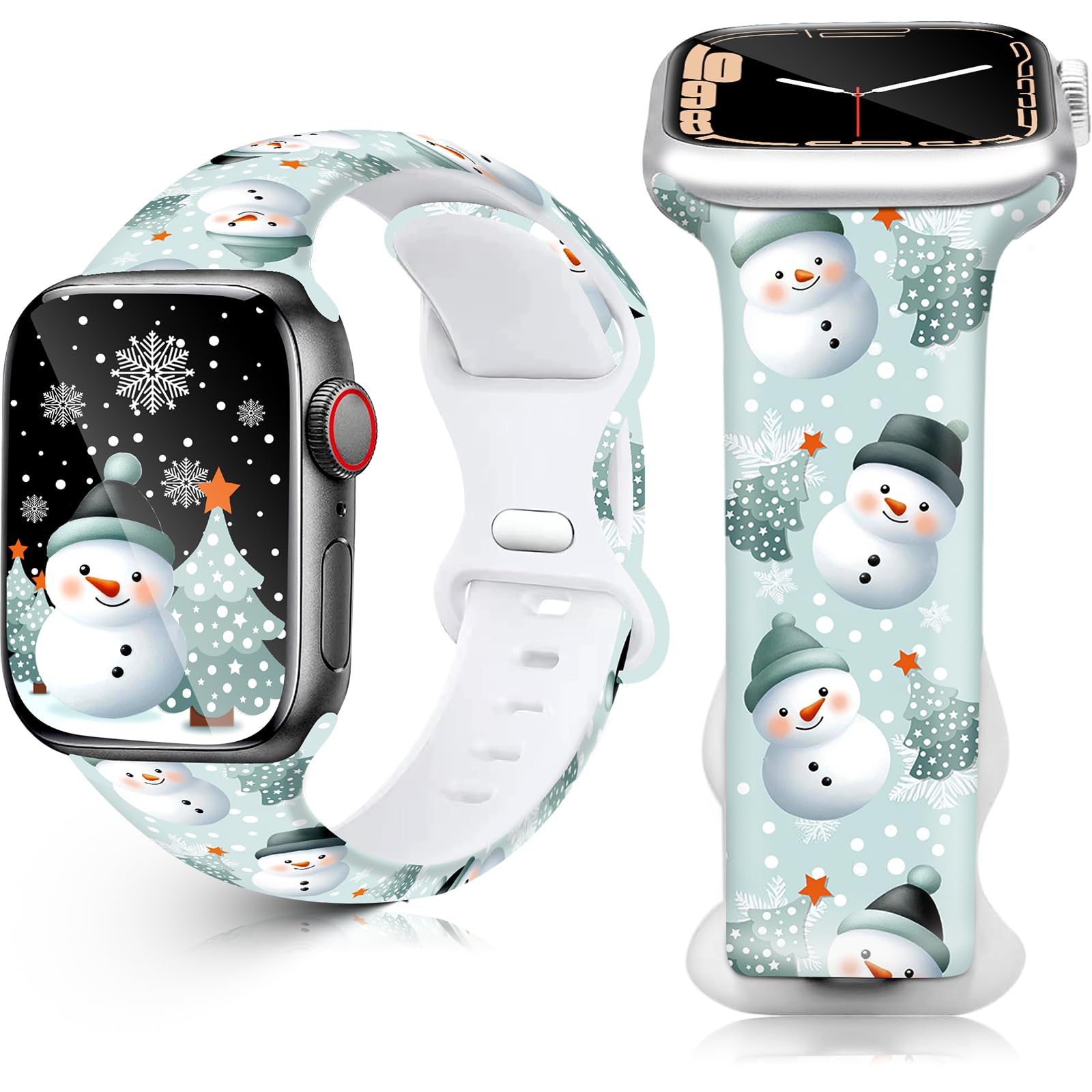 Christmas Watch Band For Apple Watch 38/40/41/42/44/45/46/49mm, MylooverLEO Silicone Holiday Theme Santa Claus Snowman Printed W