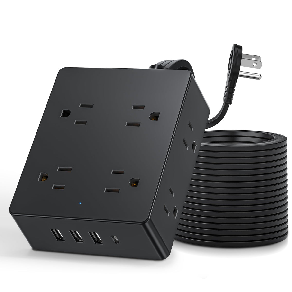 Surge Protector Power Strip 10 Ft Cord, Olcorife Ultra Thin Flat Plug Extension Cord, 8 Outlets 4 Usb Ports(1 Usb C), 1080J, Wal
