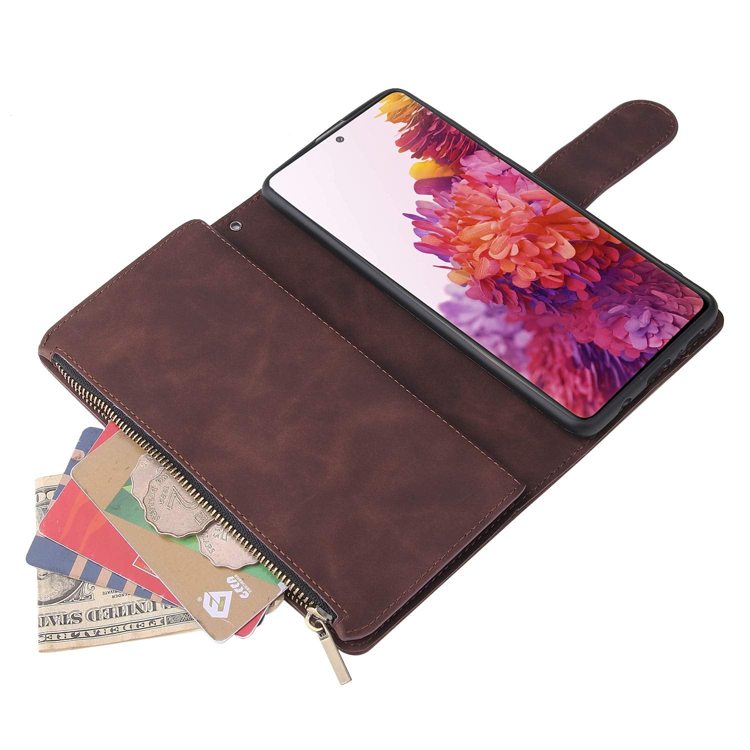 Lbyzcase Phone Case For Galaxy S20 Ultra,Samsung S20 Ultra 5G Wallet Case,Luxury Folio Flip Leather Cover[Zipper Pocket][Wrist S