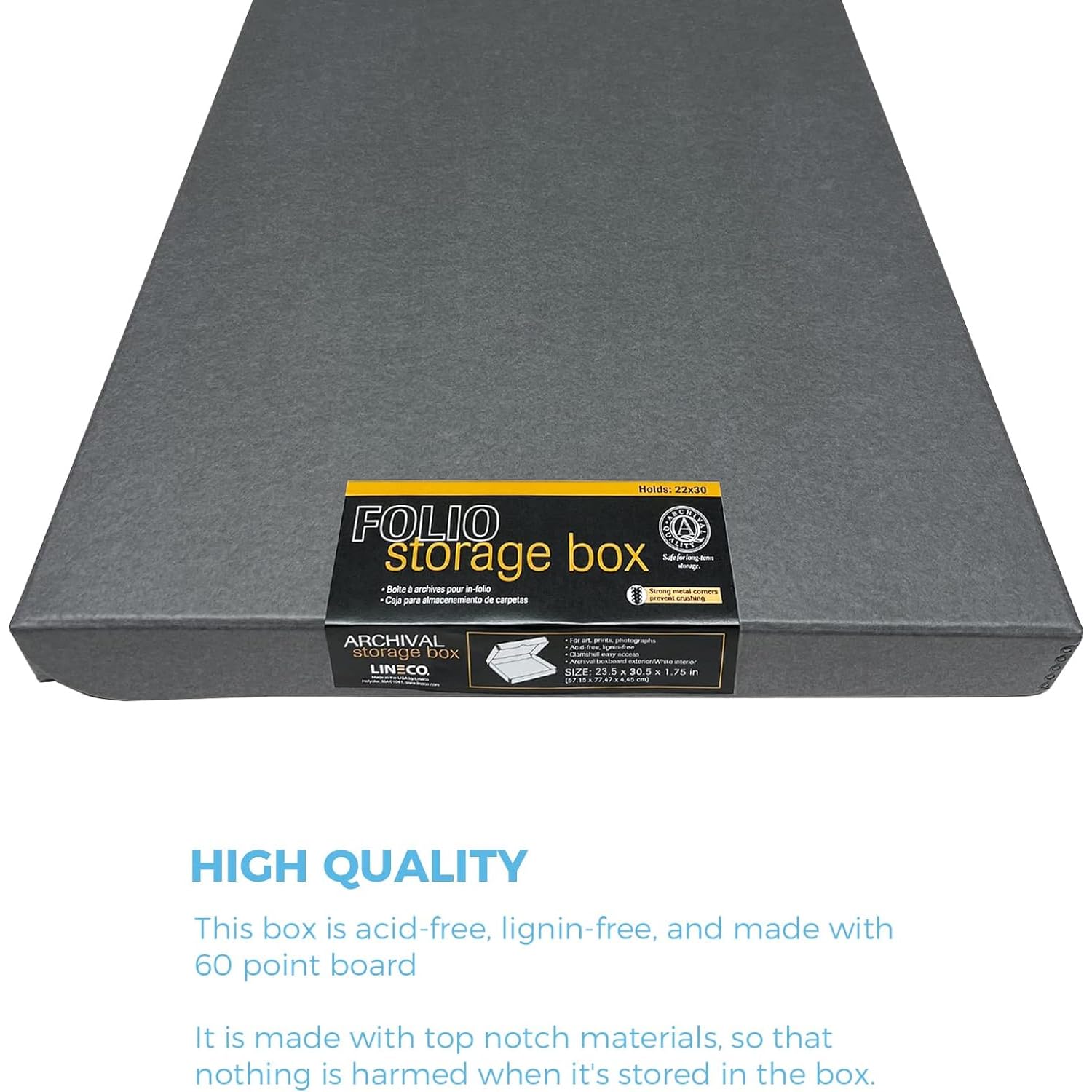 Lineco Folio Storage Box, Clamshell Design With Metal Edge. 23.5X30.5X1.75 In, Archival Boxboard, Preserve Photos, Prints, Cards, Magazines, Documents, Art, Ephemera, Family Records, Gray, Pack Of 2