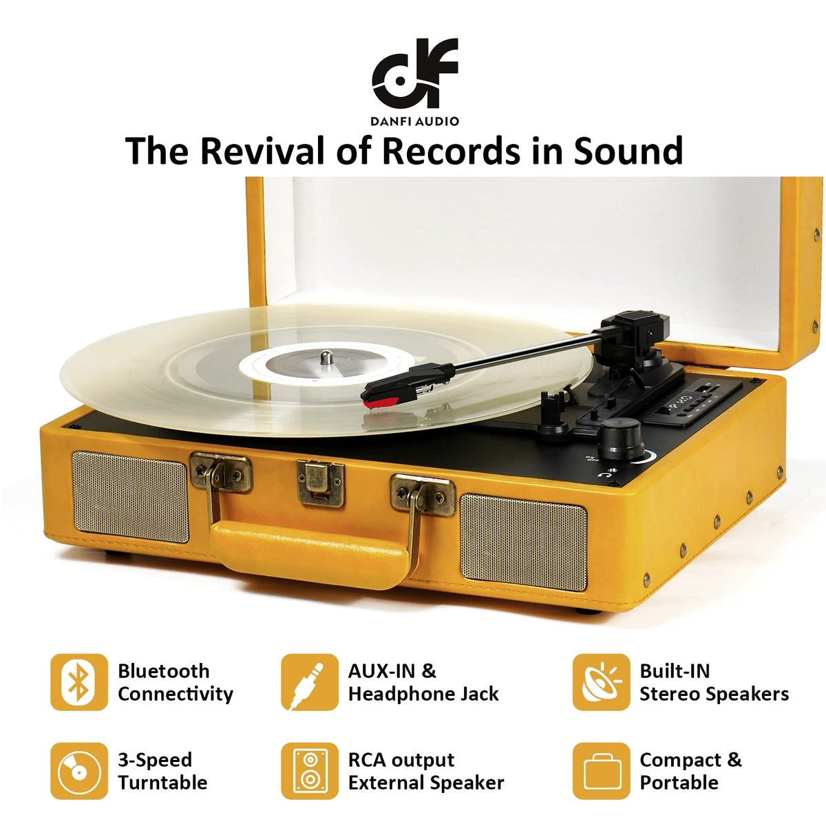 Vintage Record Player with Bluetooth 3-Speed Portable Suitcase Vinyl ...