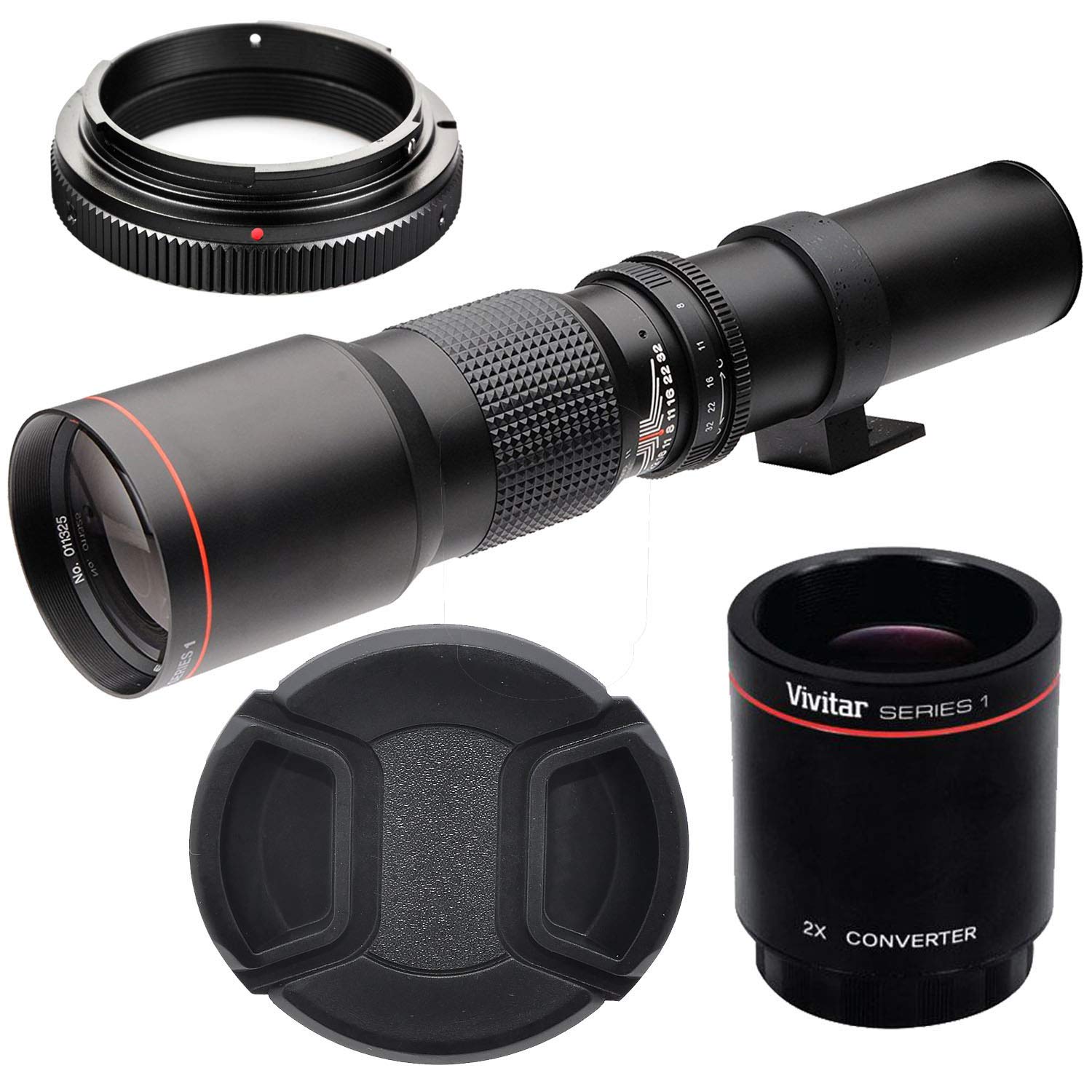Big Mikes High-Power 500mm/1000mm f/8 Manual Telephoto Lens for Nikon DSLR, Black