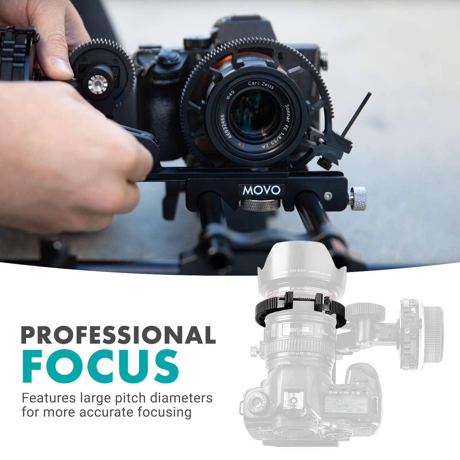 Movo Fr3 Adjustable Follow Focus Ring Set Of 3 With 65Mm, 75Mm And 85Mm Lens Gear Rings (Standard 32 Pitch   0.8 Mod)