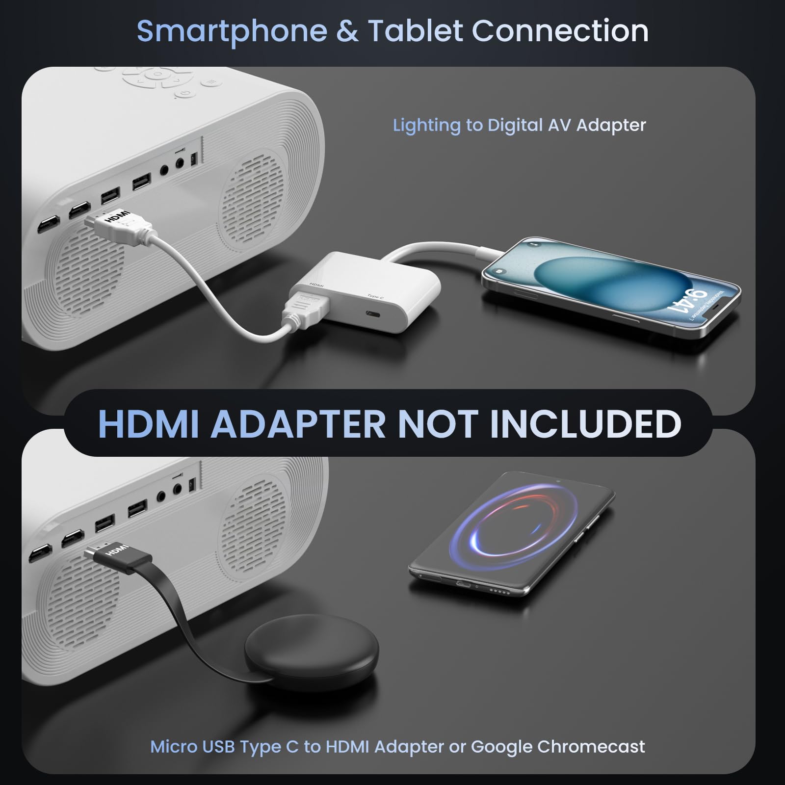 Hompow Projector, Native 1080P Full Hd Bluetooth Projector With Speaker, Outdoor Portable Movie Mini Projector Compatible With L