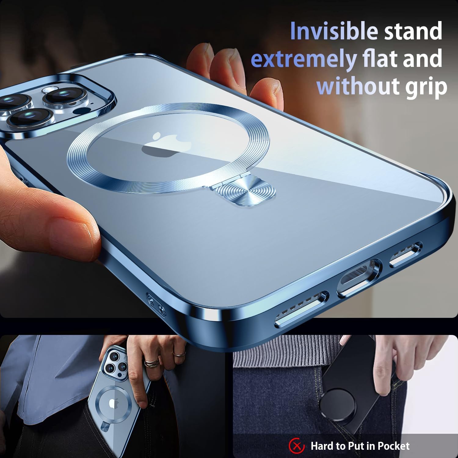 Tlikemiss [Cd Ring Compatible With Magsafe Invisible Stand] Magnetic For Iphone 13 Pro Case, [Electroplated Bumper Non Yellowing