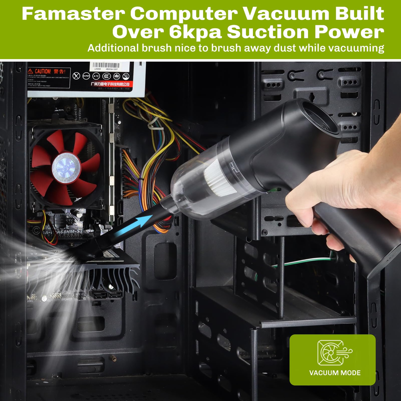 Famaster Compressed Air Duster & Mini Vacuum Keyboard Cleaner, Cordless Air Duster Canned Air Can, Electric Dust Spray, Keyboard