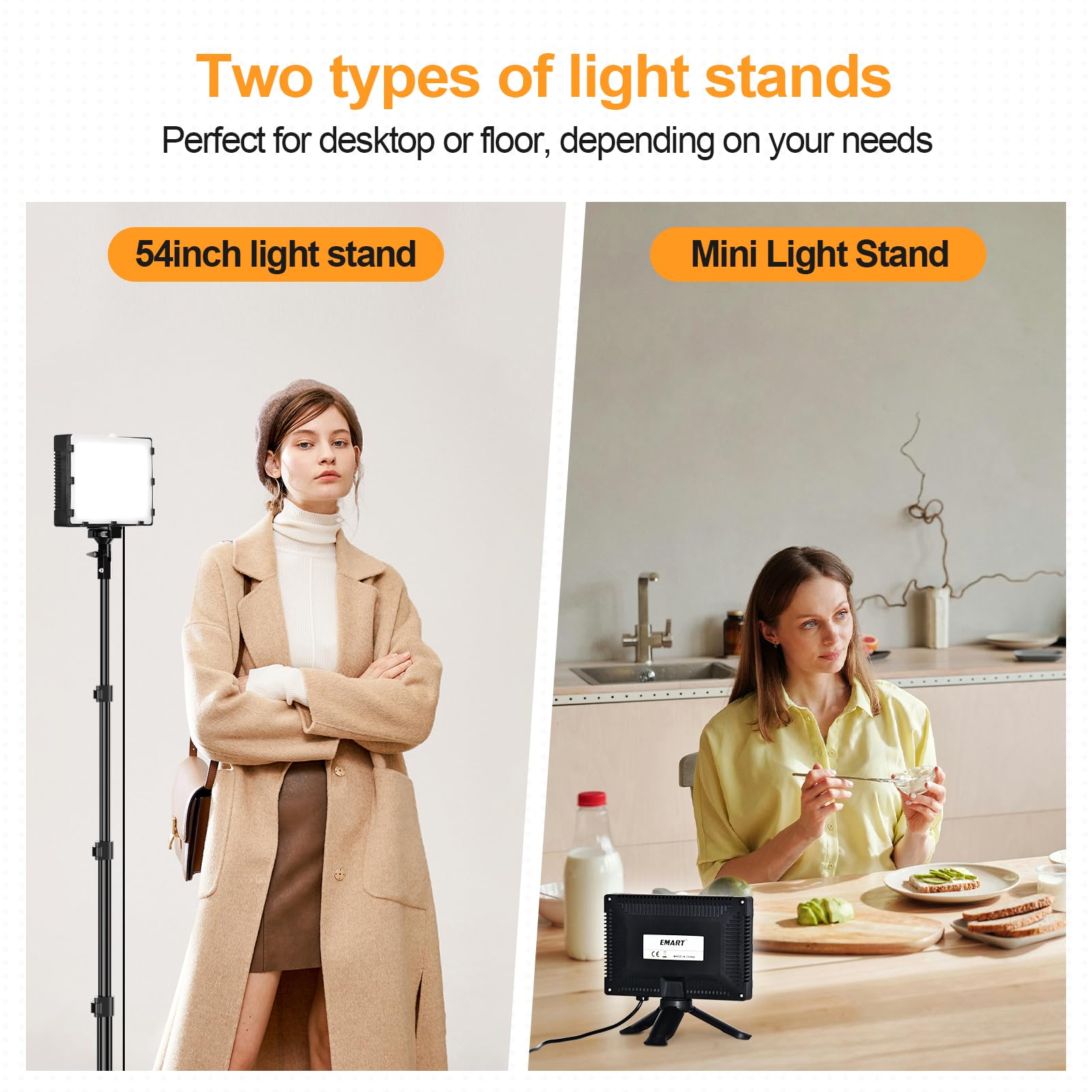 Emart Led Photography Lighting Kit, 2 Pcs Dimmable Continuous Portable Studio Light With 54 Inch Adjustable Tripod Stand For Video Recording, Photoshoot, Youtube, Game Streaming