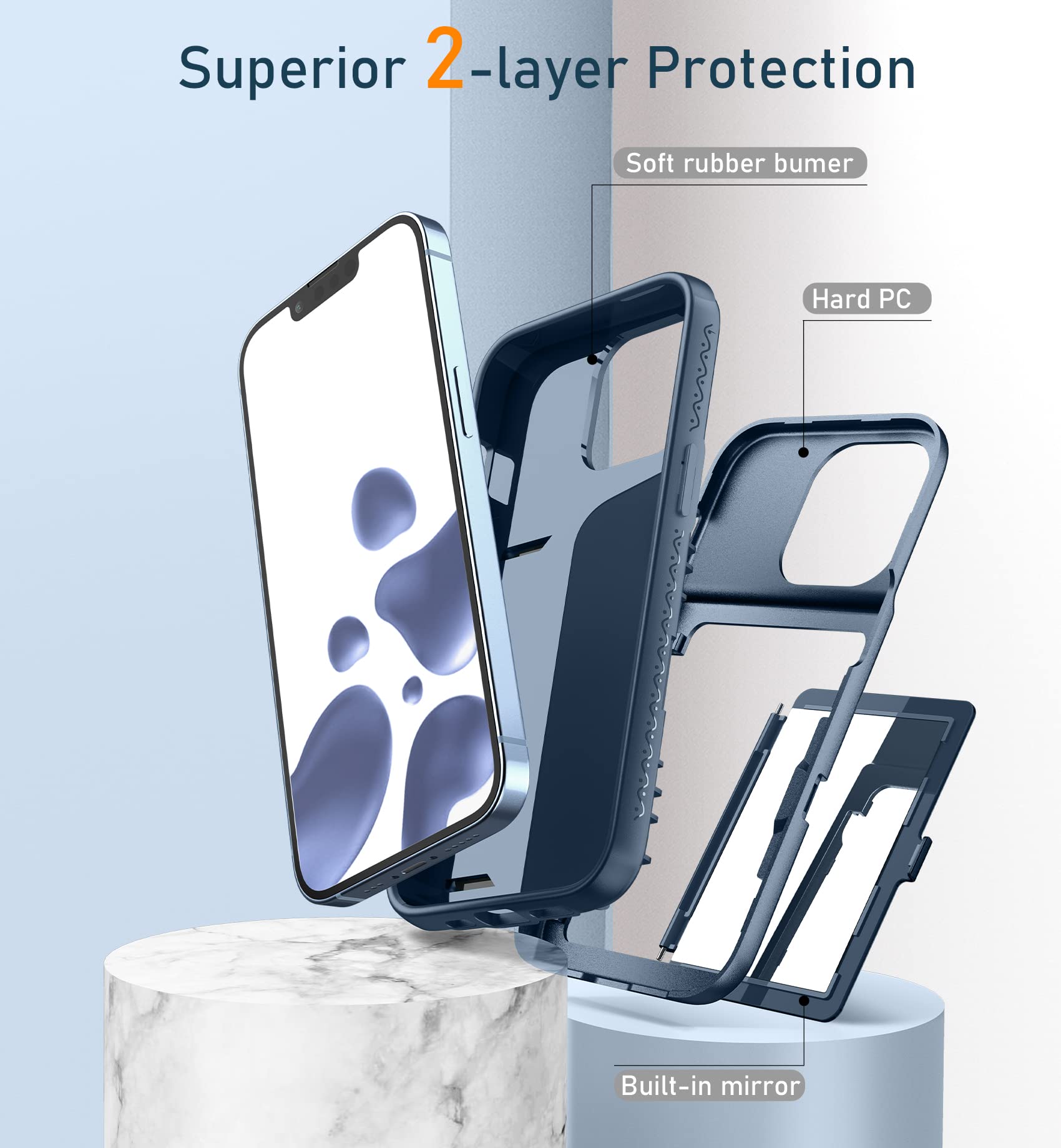 Welovecase For Iphone 13 Pro Wallet Case For Women With Credit Card Holder & Hidden Mirror, Two Layer Shockproof Heavy Duty Prot