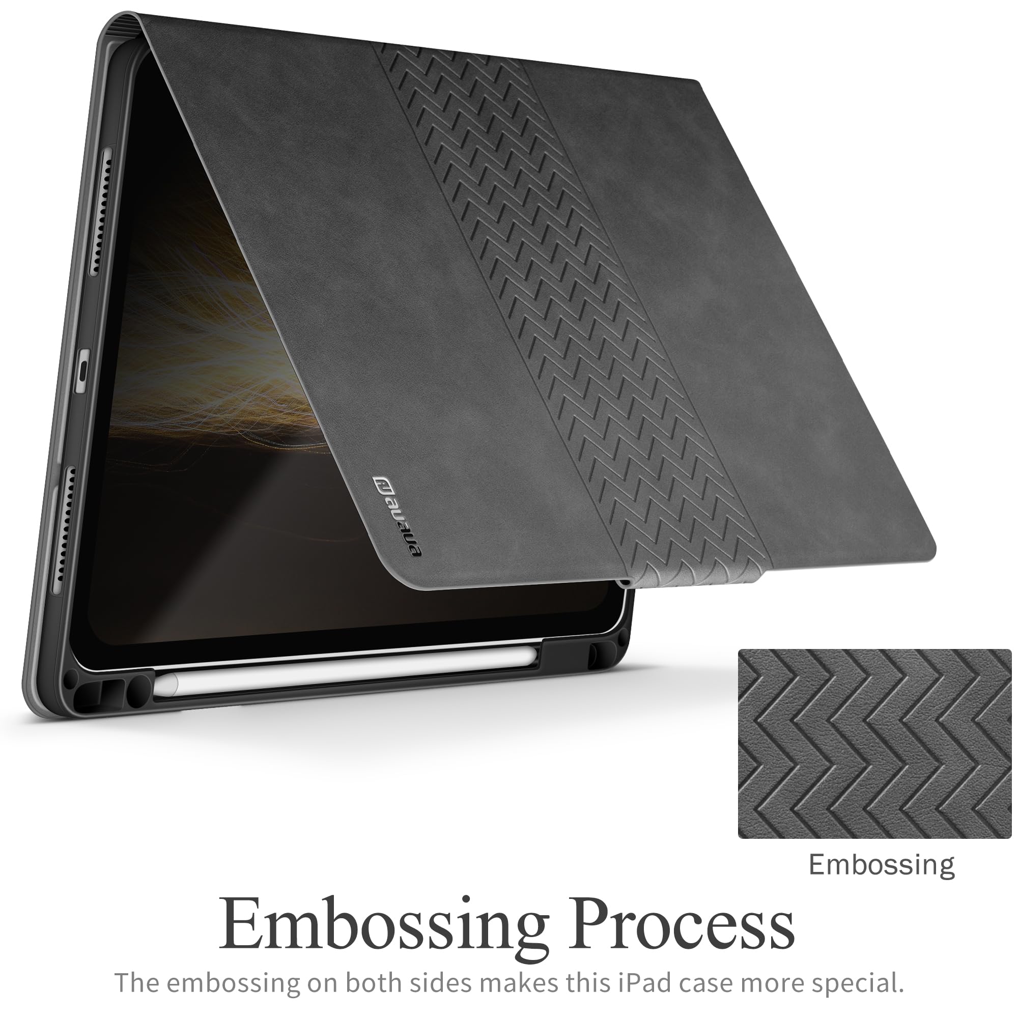 Auaua Case For M4 Ipad Pro 11 Inch (2024, 5Th Generation), Pu Leather Case With Pencil Holder, Supports Pencil Pro And Pencil(Us