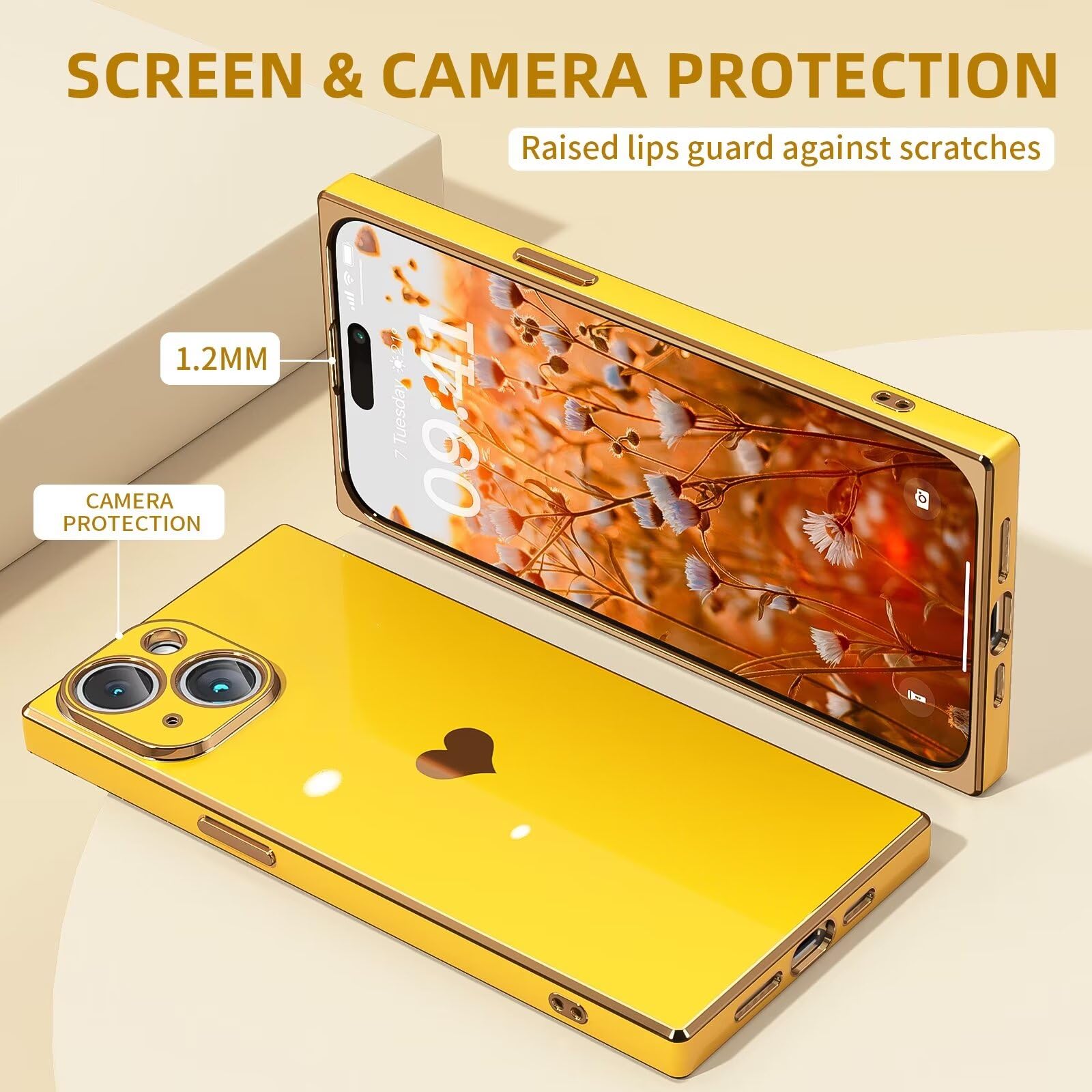 Tzomsze Case For Iphone 16,Camera Protection Cute Heart Pattern & Electroplate Reinforced Corners Shockproof Edge Bumper Case Fo