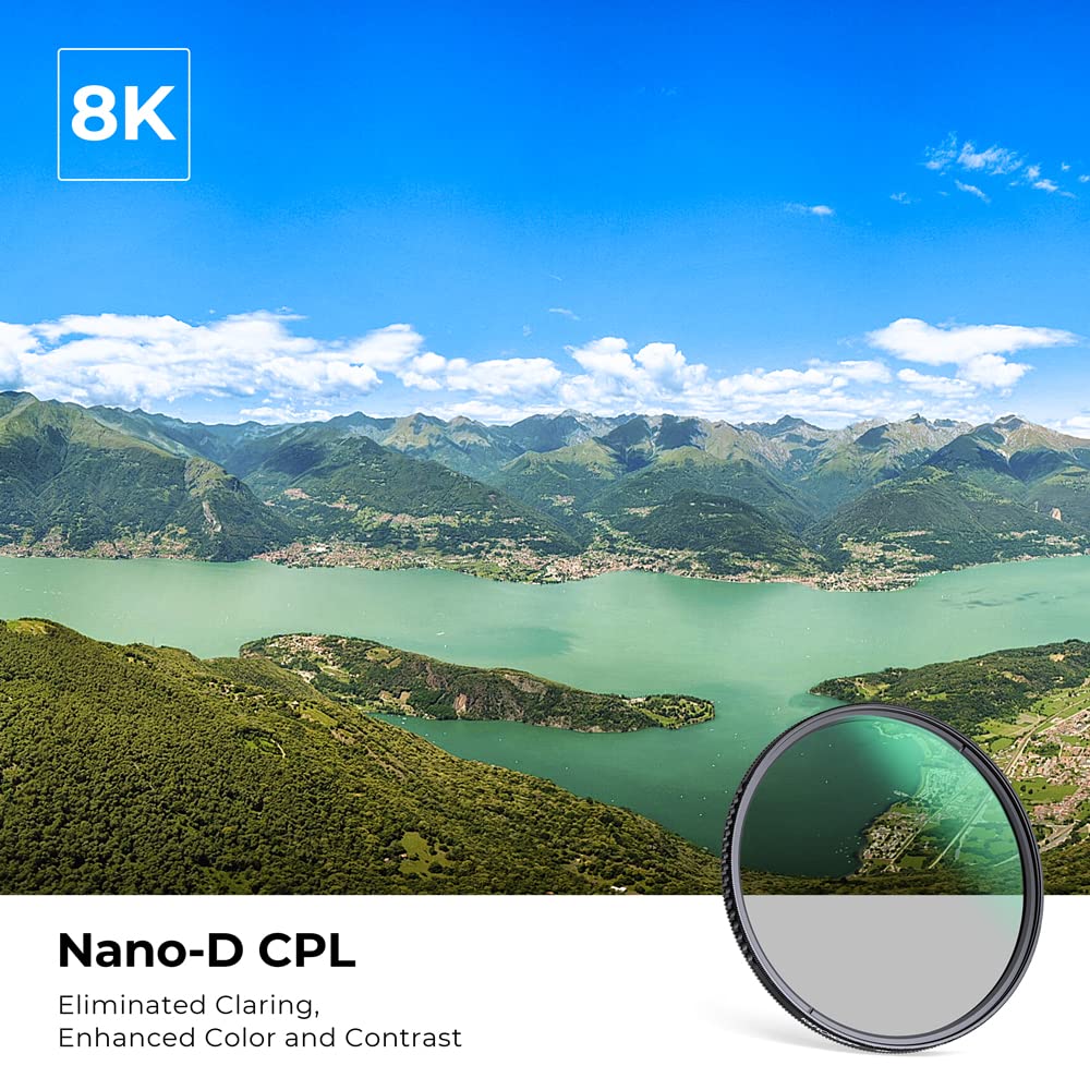 K&F Concept 62mm Circular Polarizer Filter D-Series 24 Multi-Layer Coatings Waterproof Aluminum