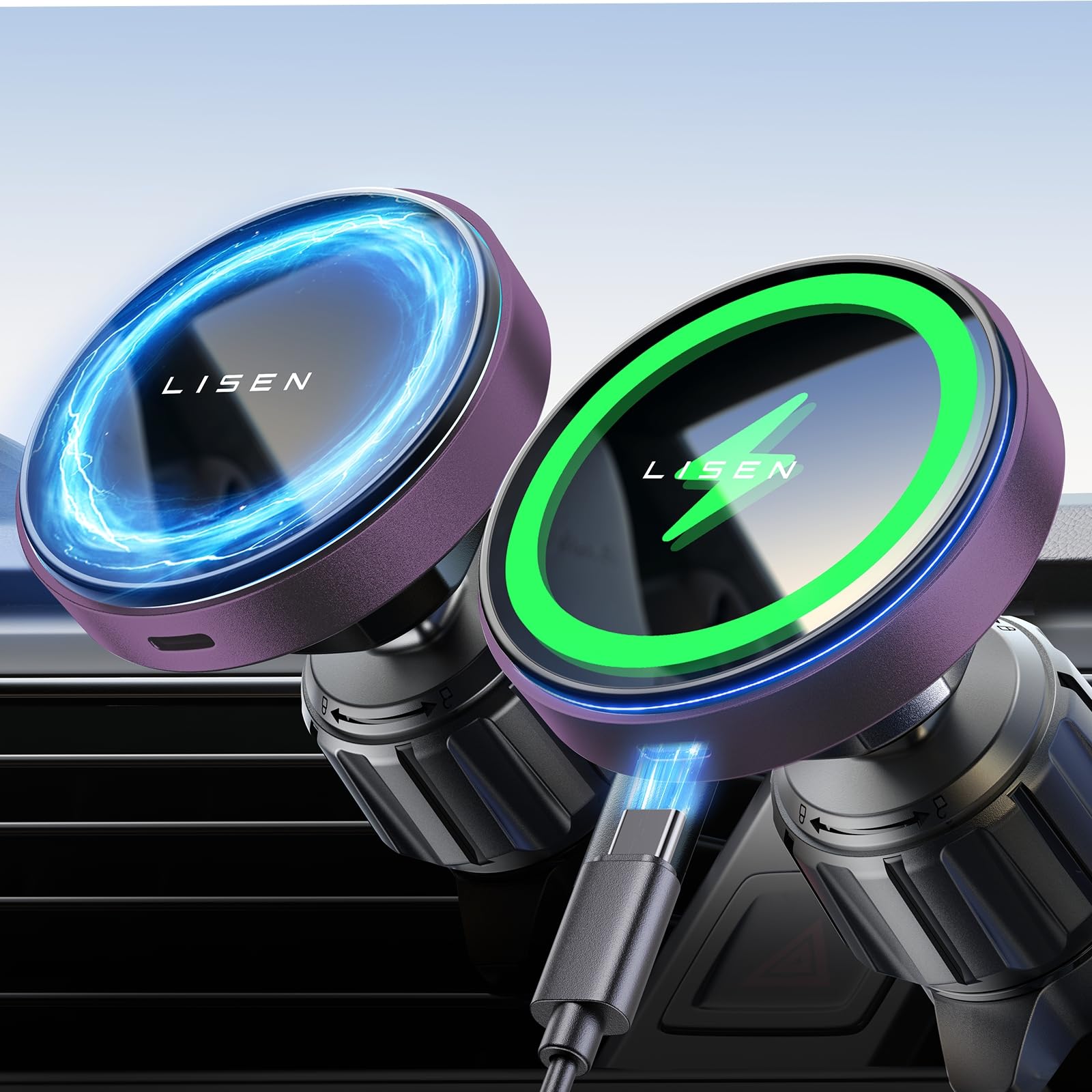 Lisen For Magsafe Car Mount Charger 360 Rotatable, 2024 Newe Car Holder, Wireless Magnetic Car Charger, Universal Magsafe Chargi