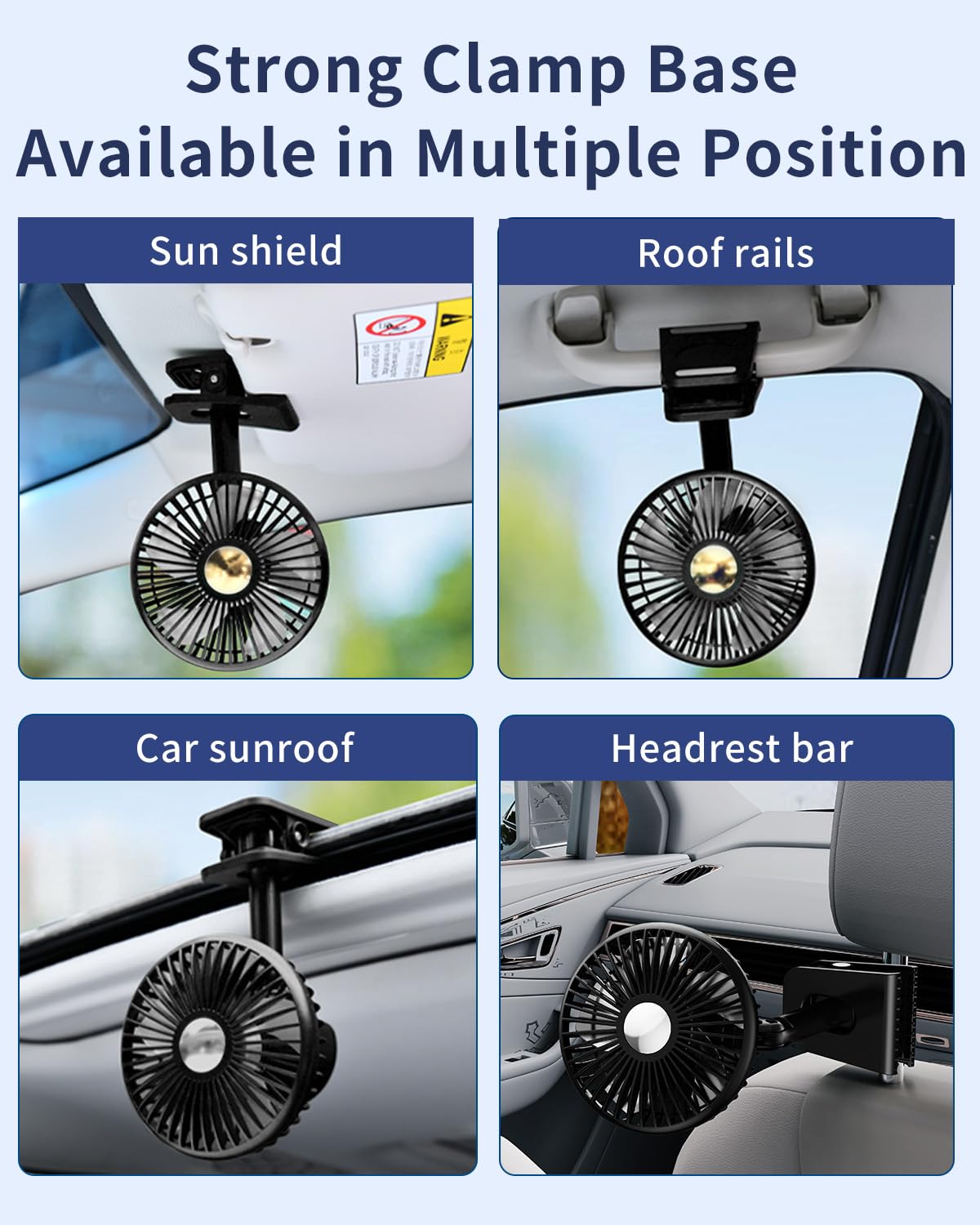 Dicmky Usb Car Fan Oscillating Rechargeable Fan With Colorful Light Battery Powered, 360 Rotatable Portable Clip Fans That Blow