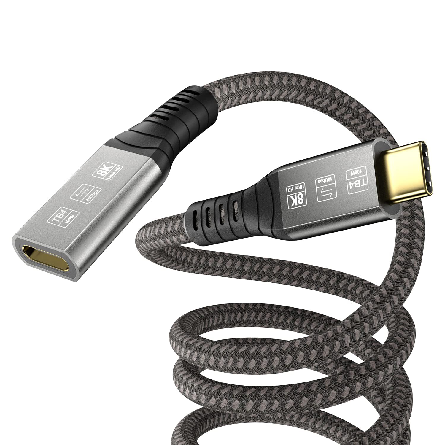 Angusplay Usb C For Thunderbolt 4 Extension Cable, 40Gbps Transfer / 8K Display / 100W Charging Compatible With Thunderbolt 4/3,