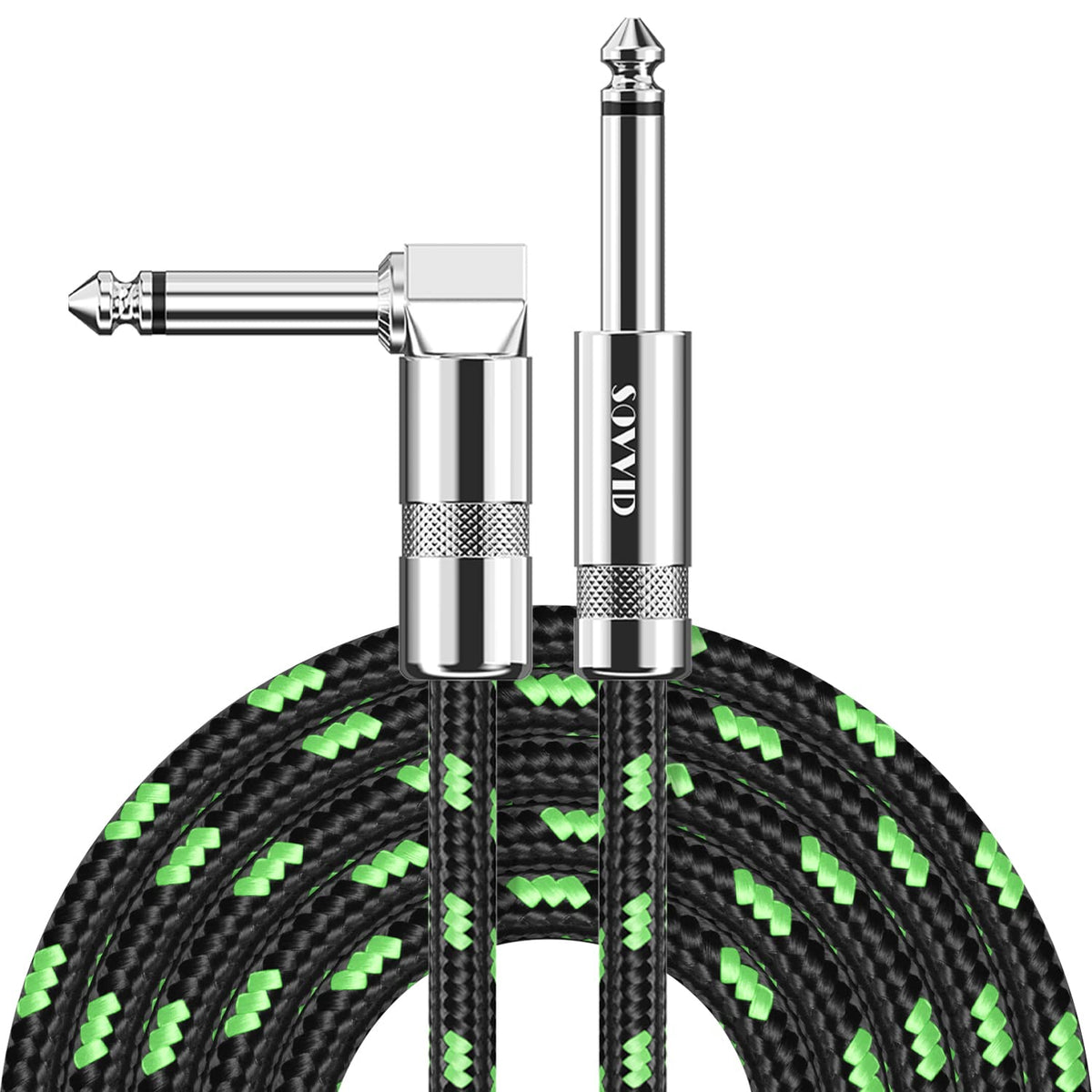 Sovvid Guitar Cable 10Ft Instrument Cable Guitar Cord Electric Guitar Cable Guitar Amp Cord For Bass Guitar Keyboard 1/4 Inch Cable Right Angle Black Green