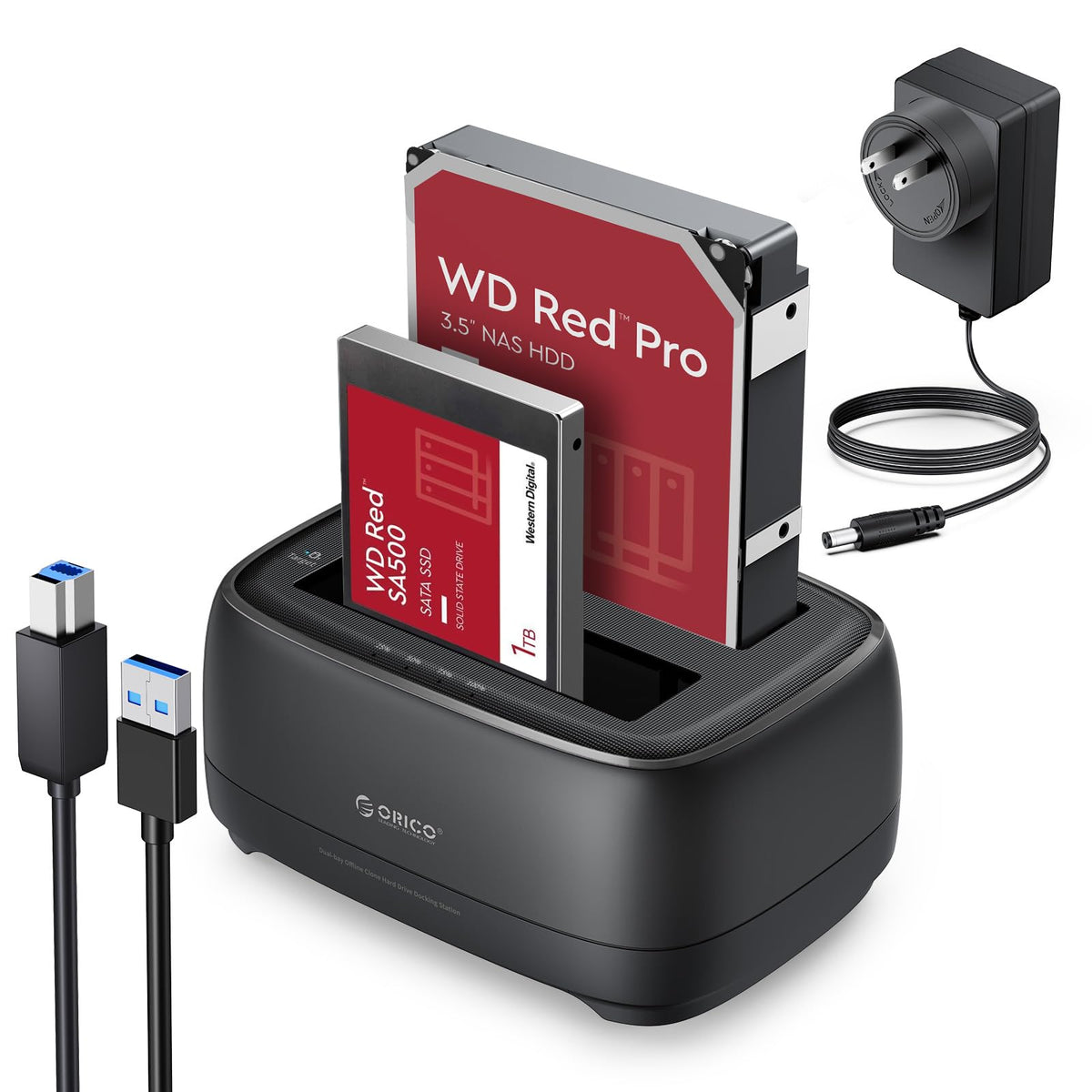 ORICO Hard Drive Docking Station Dual Bay USB 3.0 to SATA with Duplicator/Offline Clone Function External Hard Drive Dock for 2.5''/3.5'' HDD SSD Max Up to 40TB Support UASP Plug&Play DD C