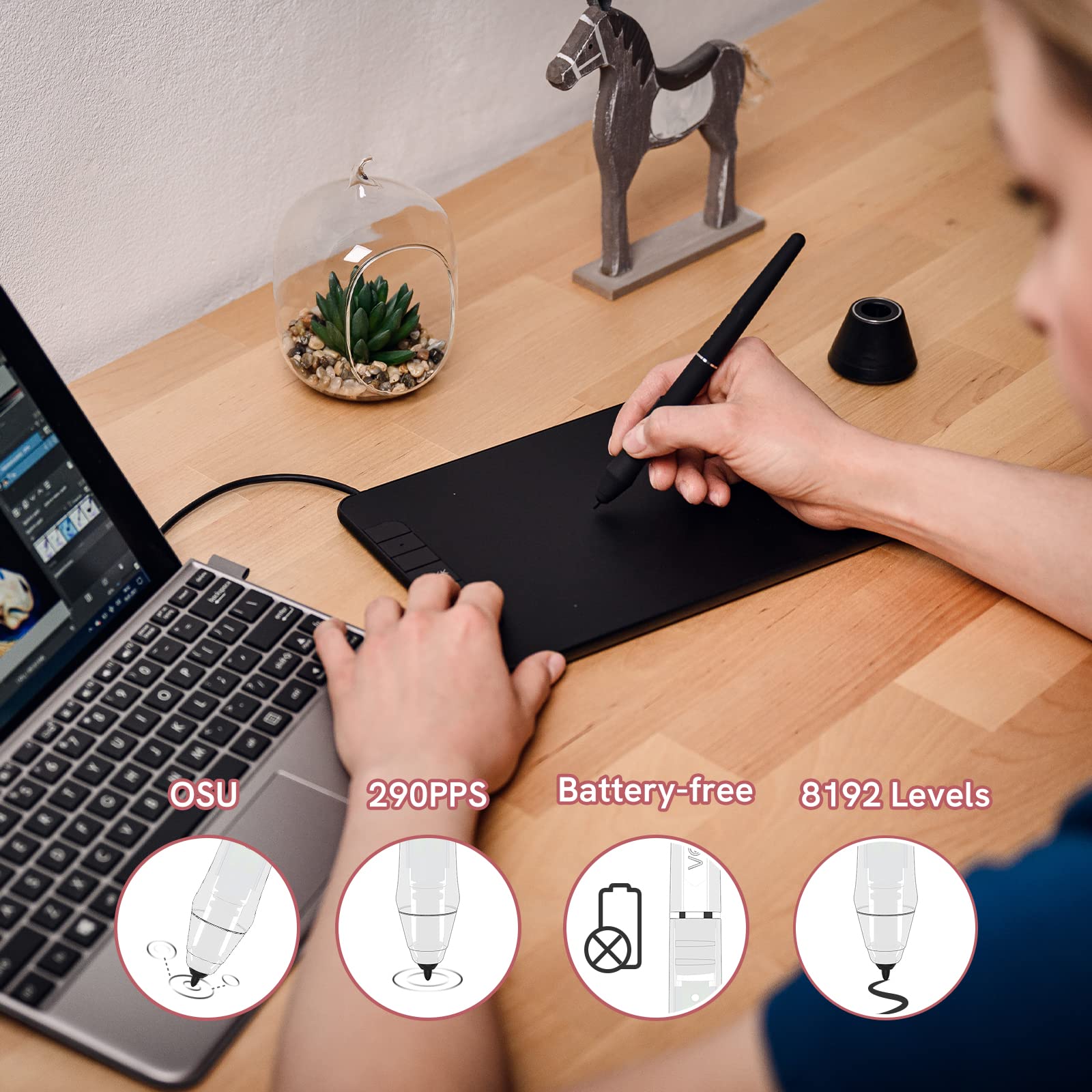 Veikk Drawing Tablet Vk640, 6X4 Inch Osu Tablet With Battery-Free Stylus, Digital Graphics Tablet For Android Windows Mac Chrome