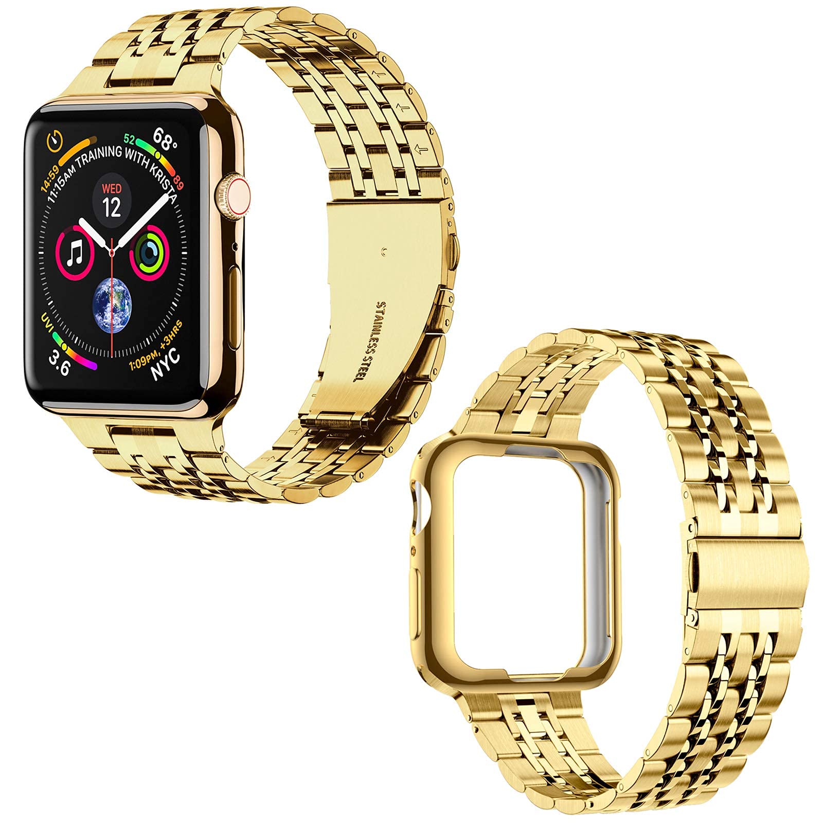 Miohhr Compatible With Apple Watch Band 38Mm 40Mm, Solid Stainless Steel Metal Strap For Iwatch Series 6 5 4 3 2 1 Se (Gold,38/4