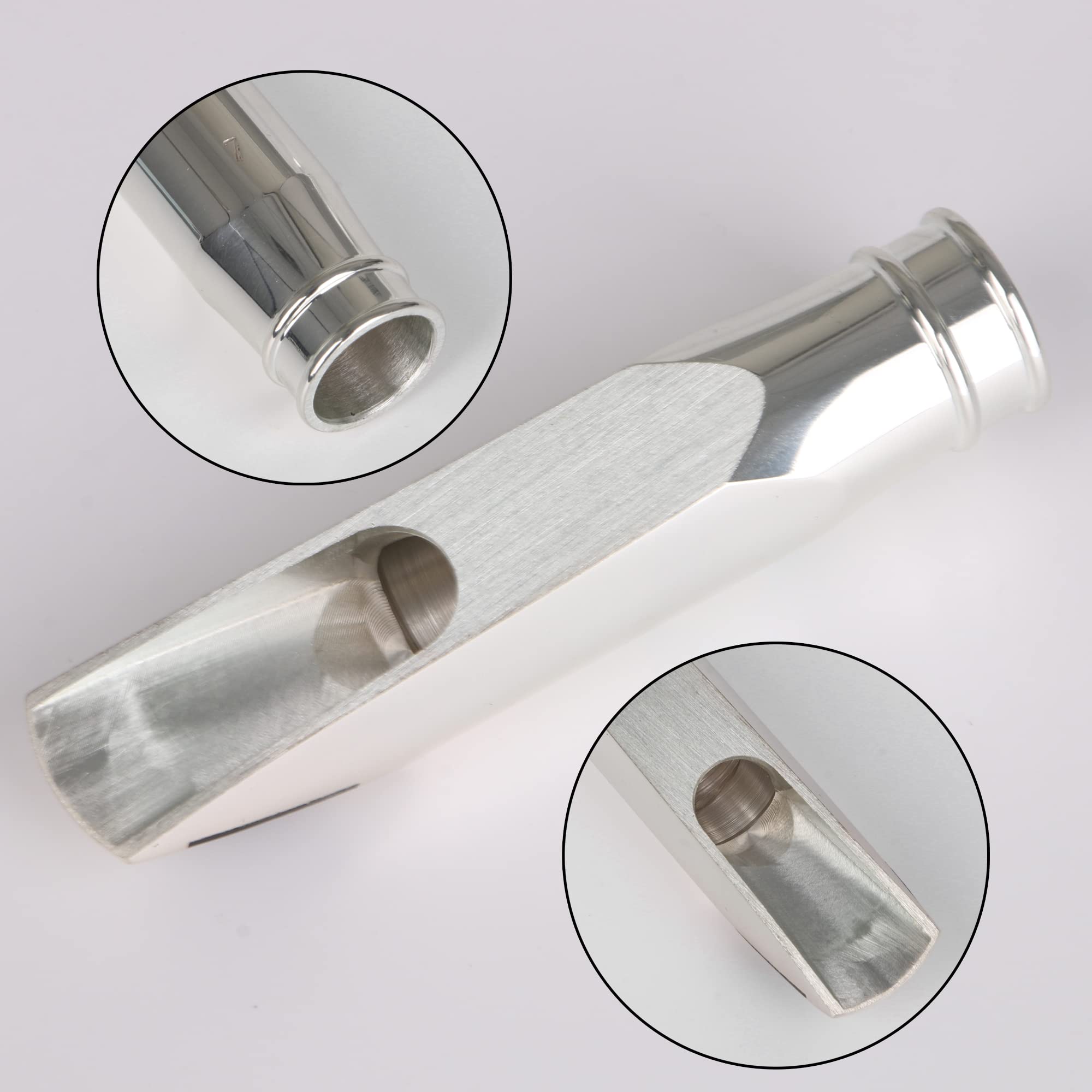 Yibuy Silver Jazz E Flat Alto Saxophone Mouthpiece 7# Pu And Leather Cap 90 X 36 Mm