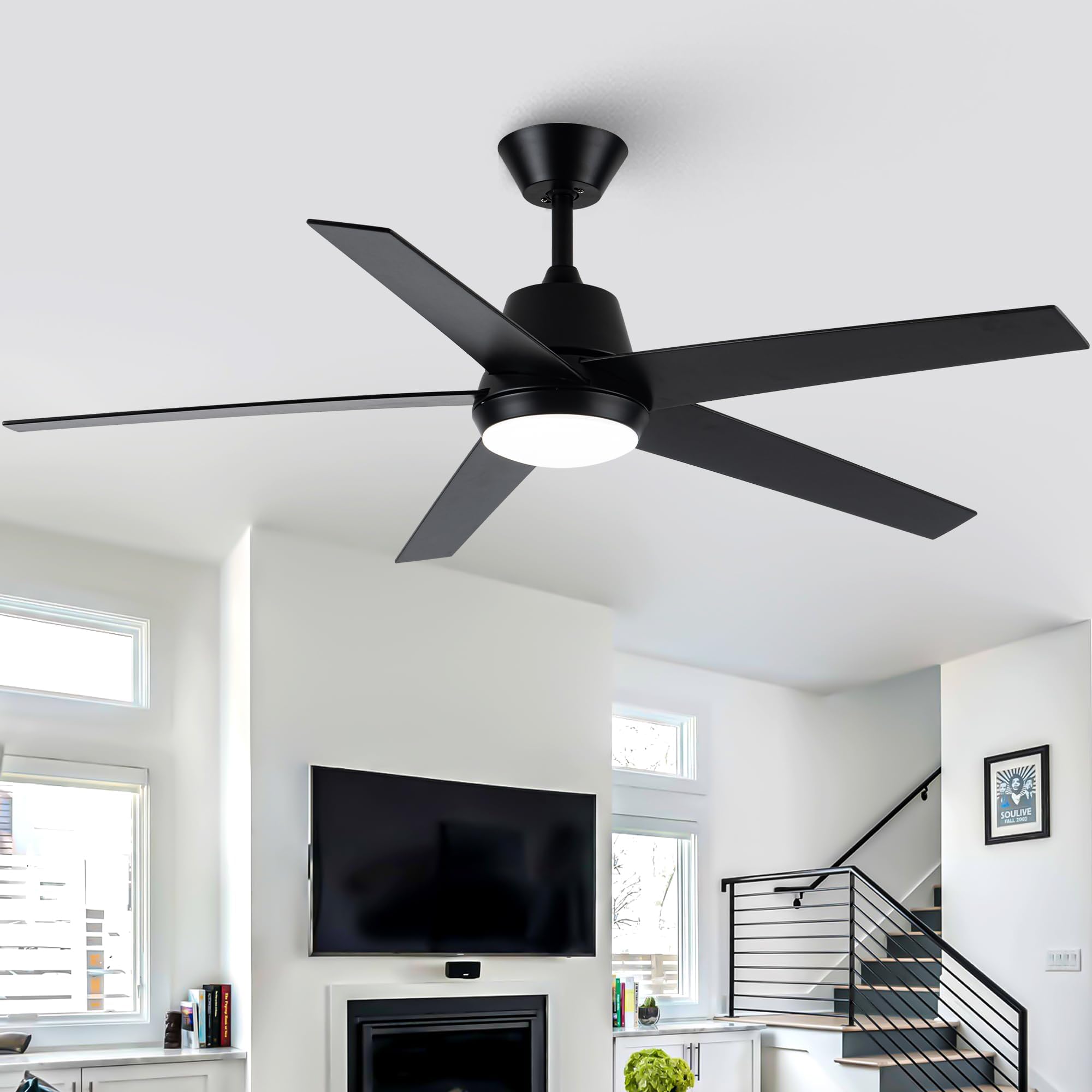Vaczon Ceiling Fans with Lights, 52 Inch Modern Ceiling Fan with Remote, Indoor Ceiling Fan for Bedroom, Living Room,High CFM Ce
