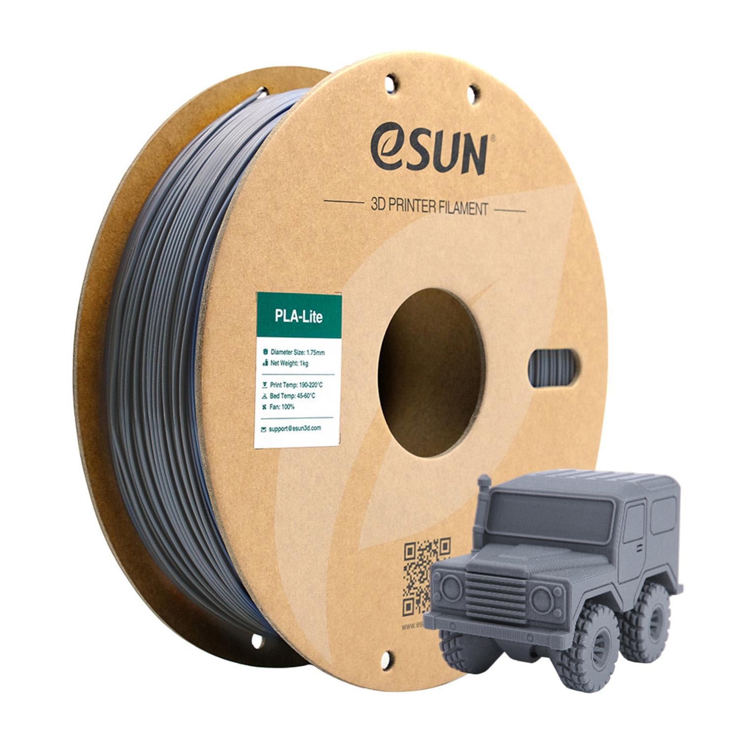 eSUN Grey PLA Filament, 3D Printing PLA Lite Filament 1.75mm Dimensional Accuracy +/- 0.03mm, 1kg Carboard Spool (2.2lbs) 3D Pri