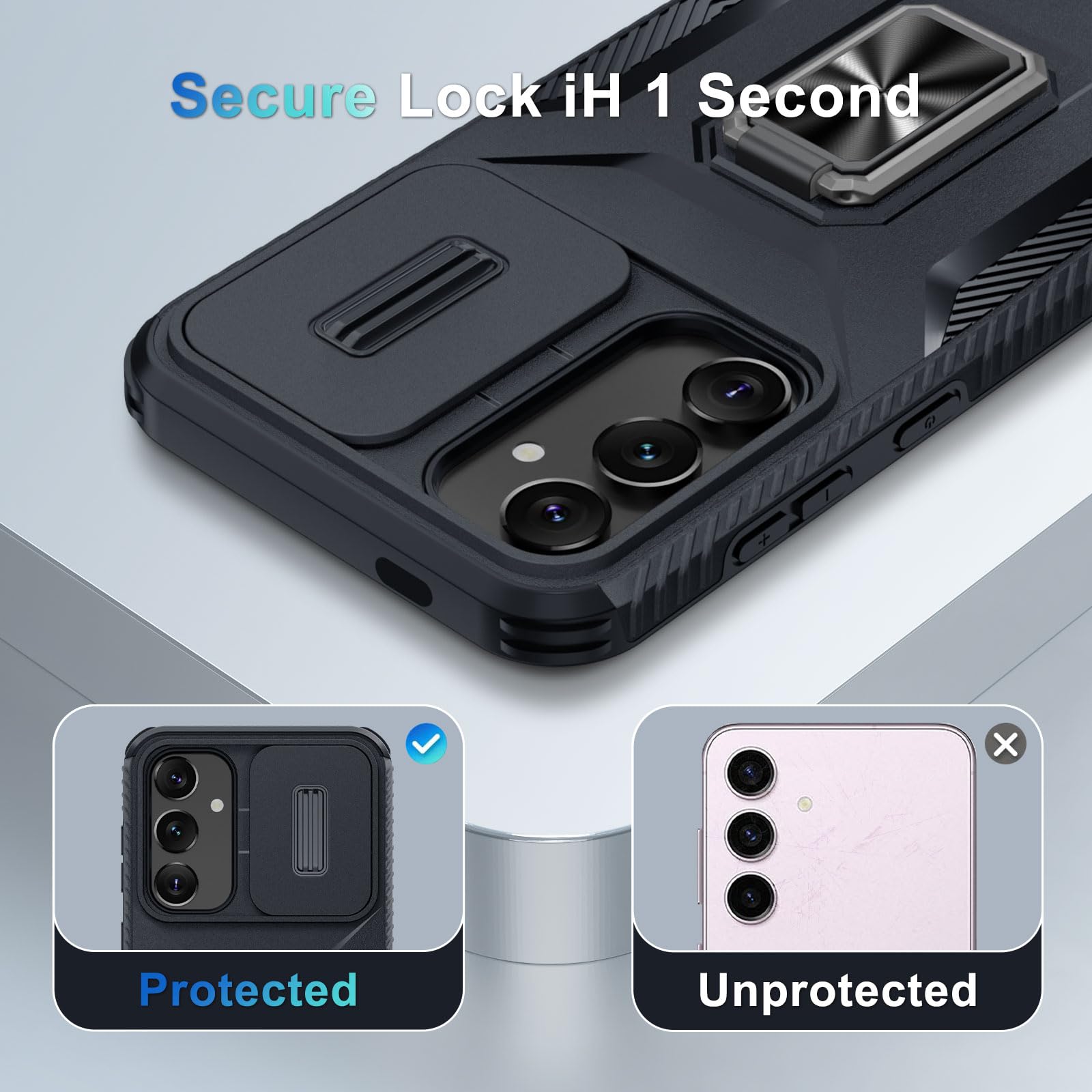 Casejeen For Samsung Galaxy S24+ Plus Case With Tempered Glass Screen Protector And Camera Lens Cover,Rotated Ring Stable Kickst