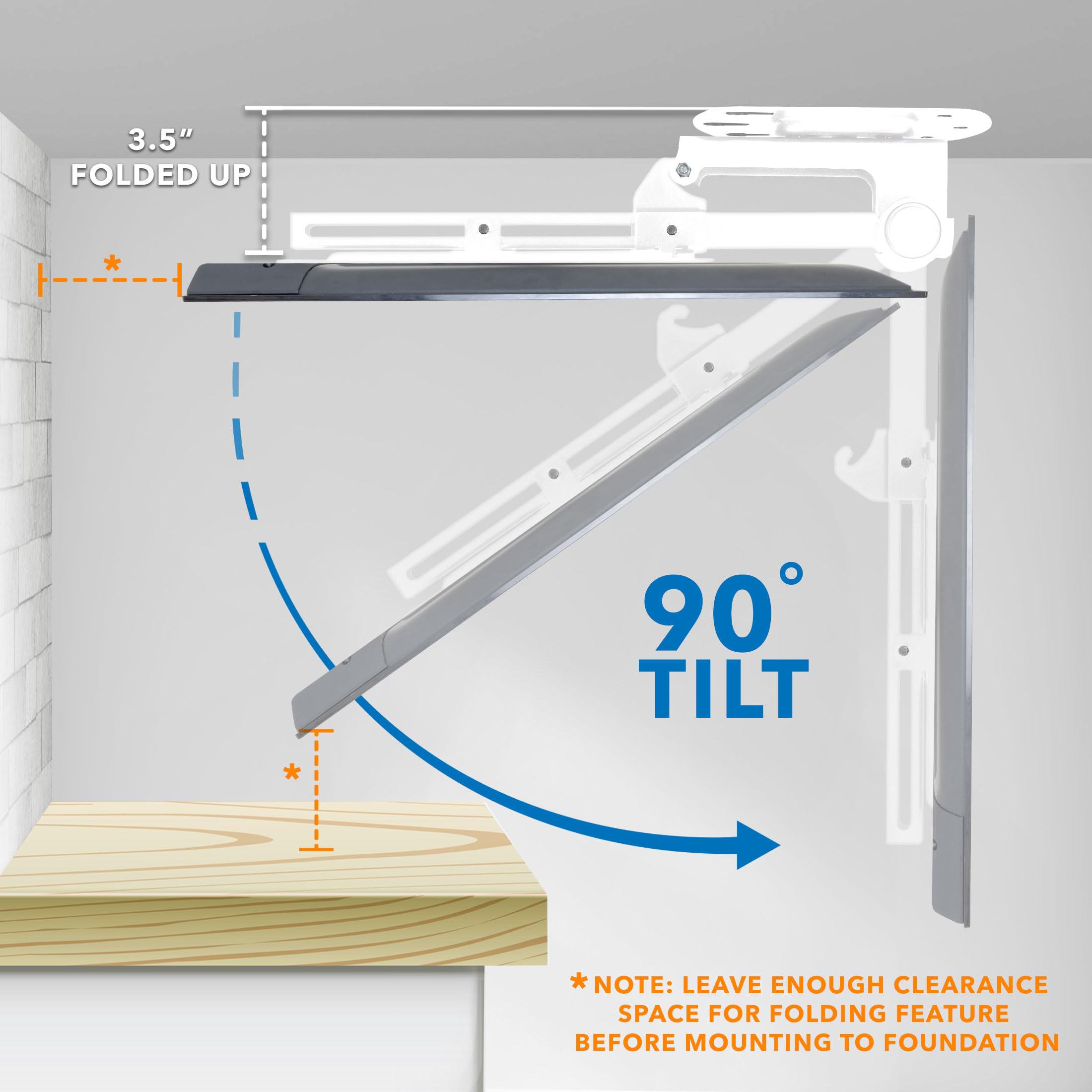 Mount It! Flip Down TV Mount | Folding Ceiling TV Mount for 23 to 55 Inch | Heavy Duty Bracket for Roof and Slanted Walls | Universal VESA up to 400x400mm, Height Adjustable 44 Lbs Capacity, White