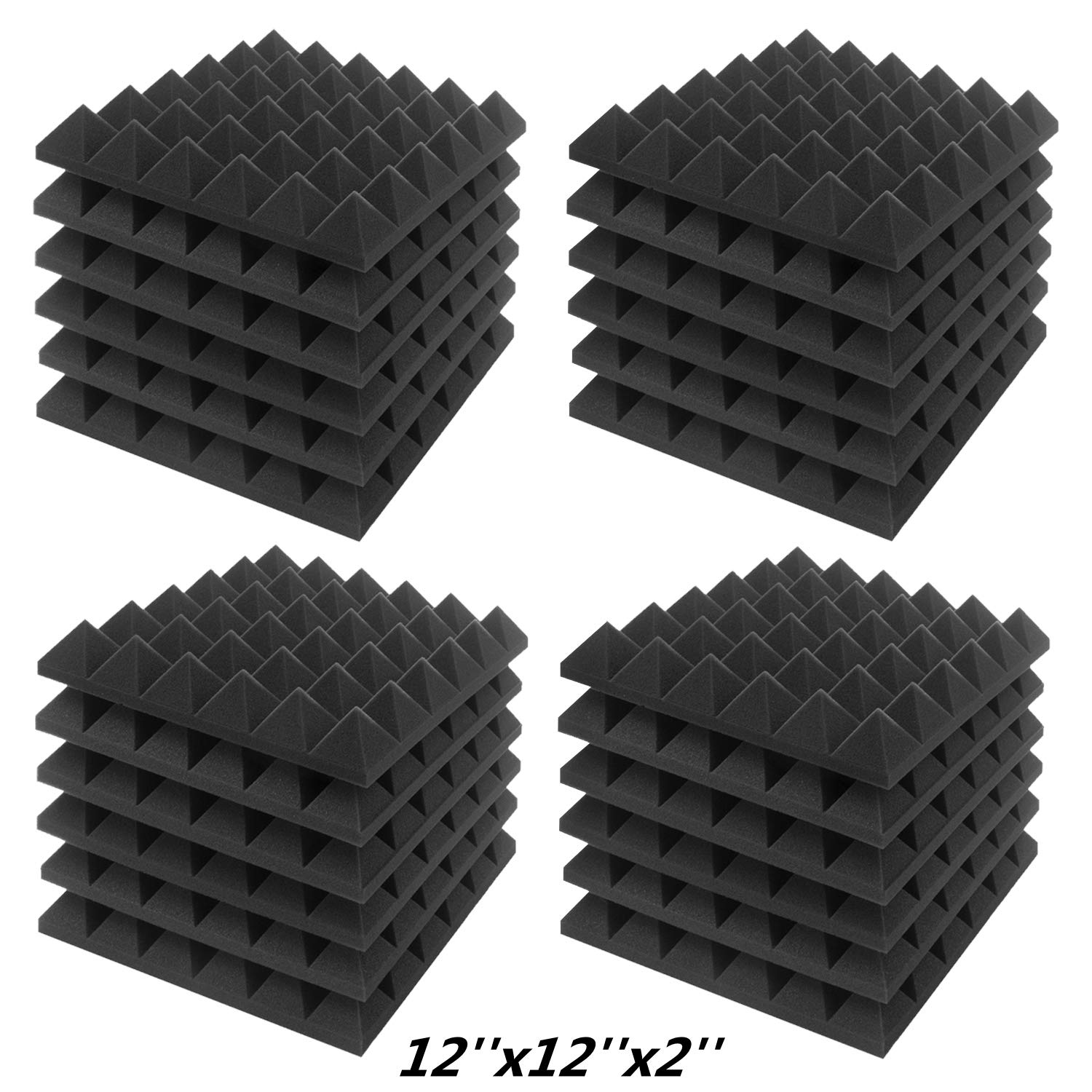 Jber Acoustic Sound Foam Panels, 24 Pack 2'' X 12'' X 12'' Charcoal Soundproofing Treatment Studio Wall Padding Sound Absorbing 