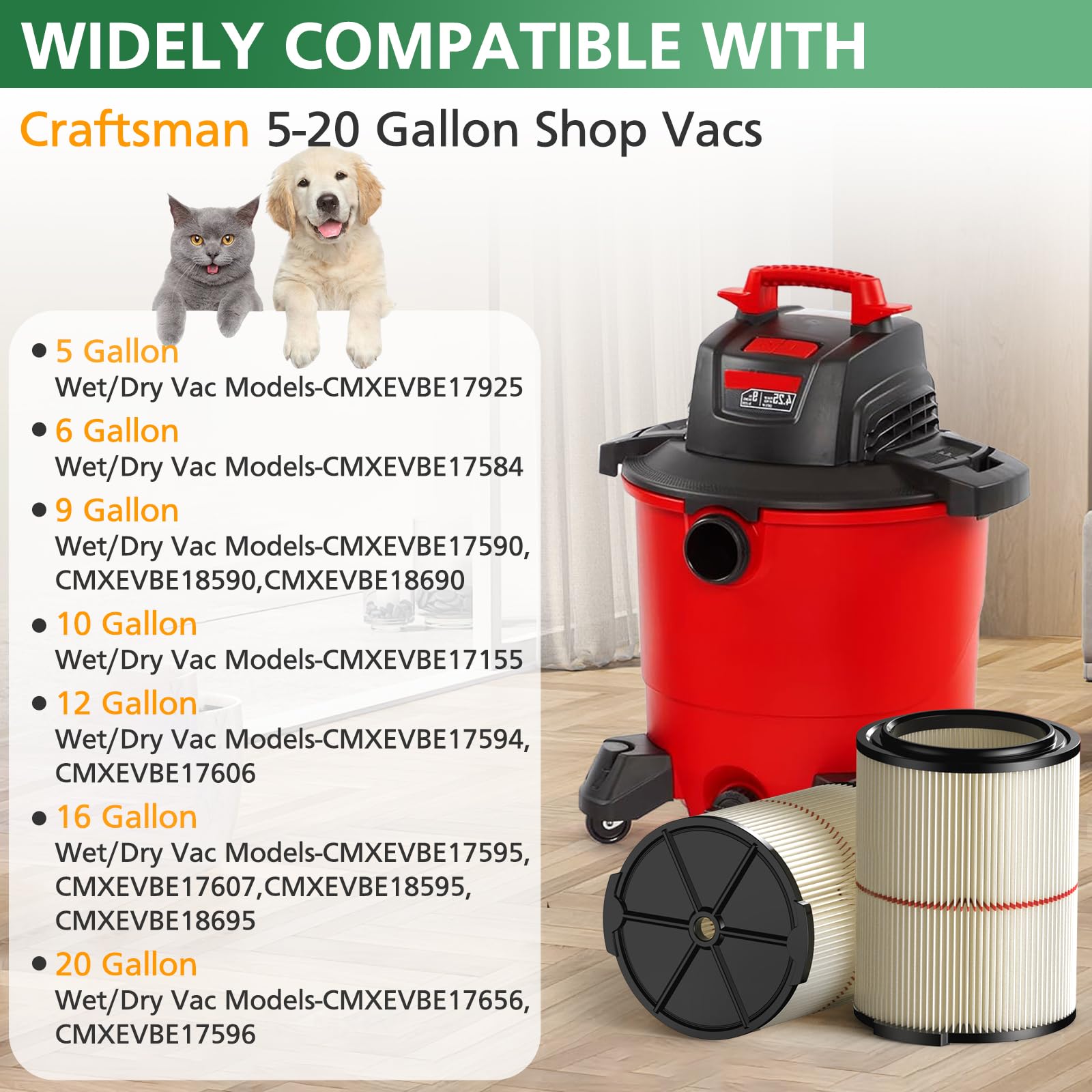 2Pack Replacement Filter For Craftsman Cmxzvbe38754 Red Stripe General Purpose Wet Dry Vac Replacement Filter Fit For 5 To 20 Ga