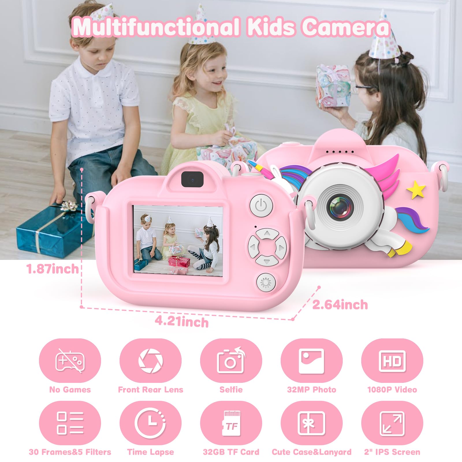 Kids Camera For Girls, 3 12 Year Old Girl Toys Christmas Birthday Gifts, 32Mp Hd Dual Lens Toddler Camera For Kids, 1080P Video