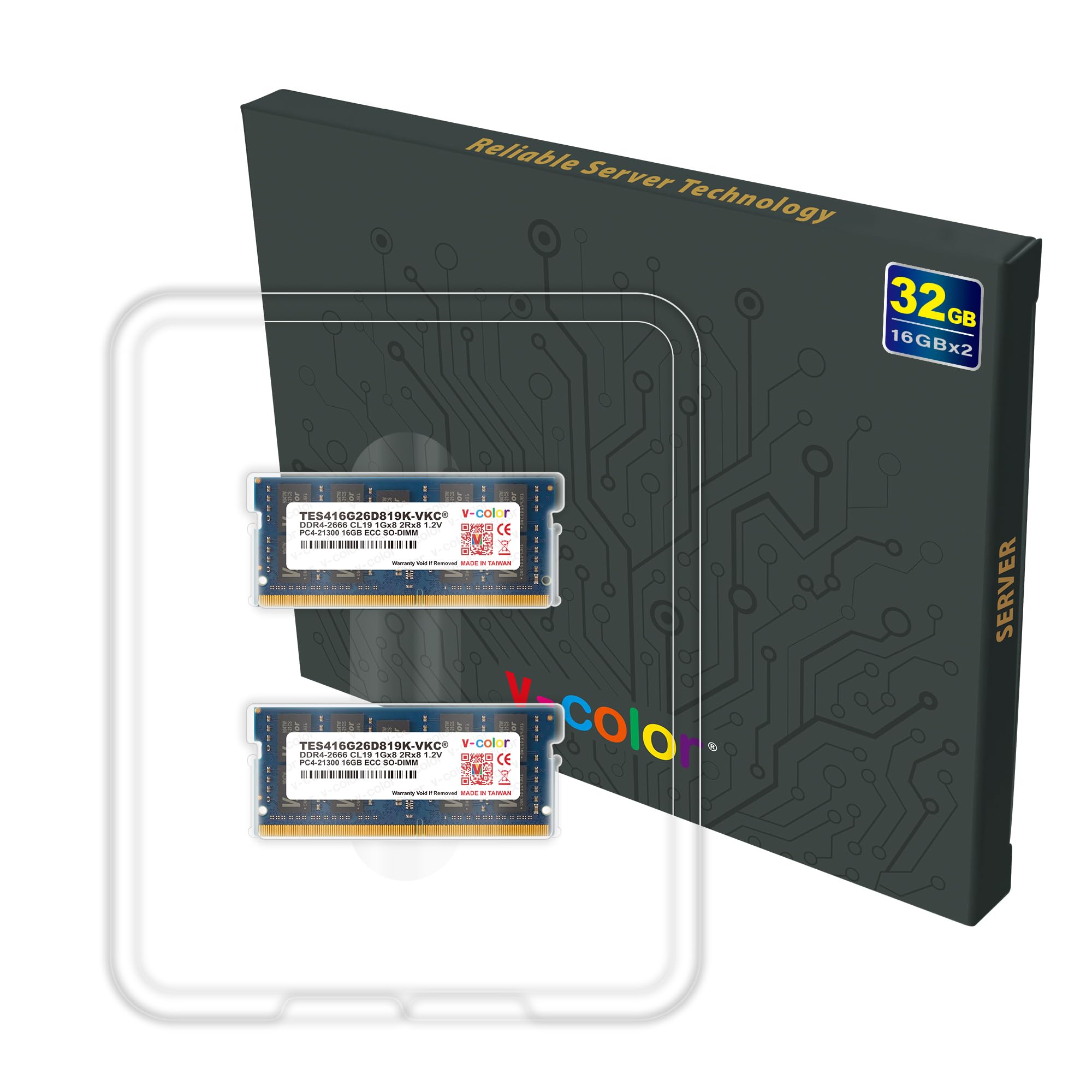 V Color 32Gb (2 X 16Gb) Ecc So Dimm Ddr4 2666Mhz (Pc4 21300) For Nas Micro Server/Workstation/Compatible With Synology 21 Series 2Rx8 Cl19 1.2V (Tes416G26D819K Vkc)