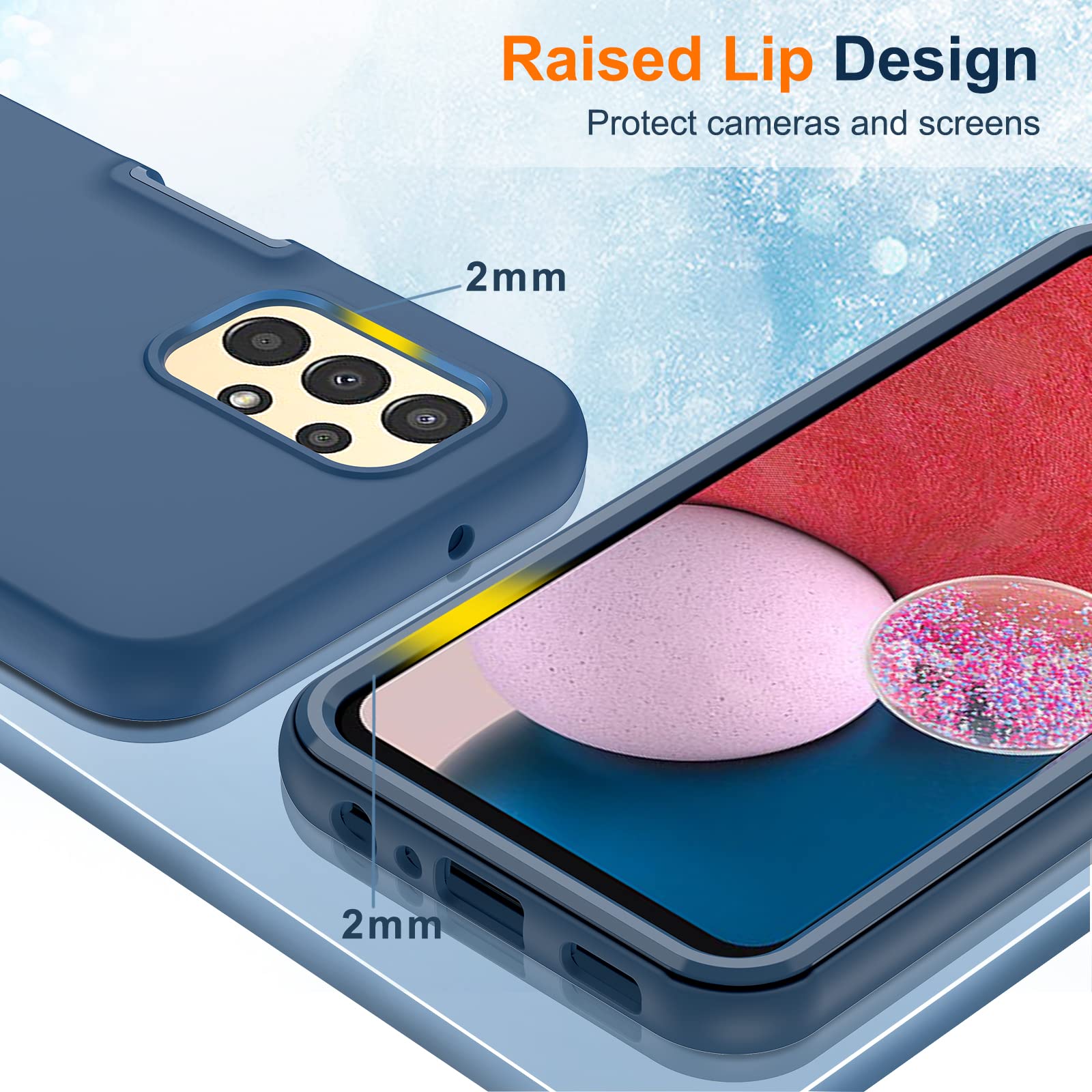 LeYi Samsung Galaxy A13 5G Phone Case 2 Tempered Glass Screen Protectors Full-Body Shockproof Soft Liquid Silicone Navy Blue