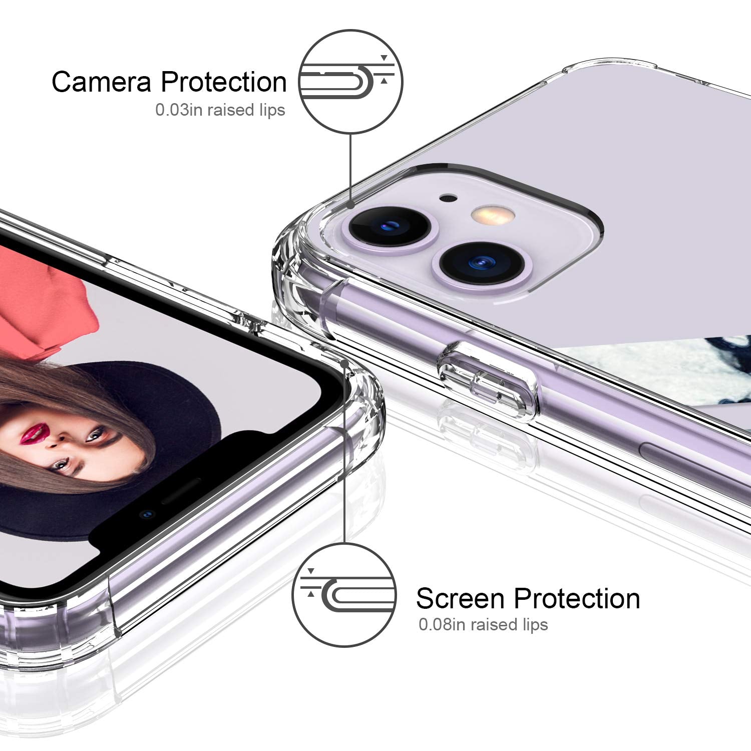 Icedio Iphone 11 Case With Screen Protector,Clear With Fashion Designs For Girls Women,Shockproof Slim Fit Tpu Cover Protective