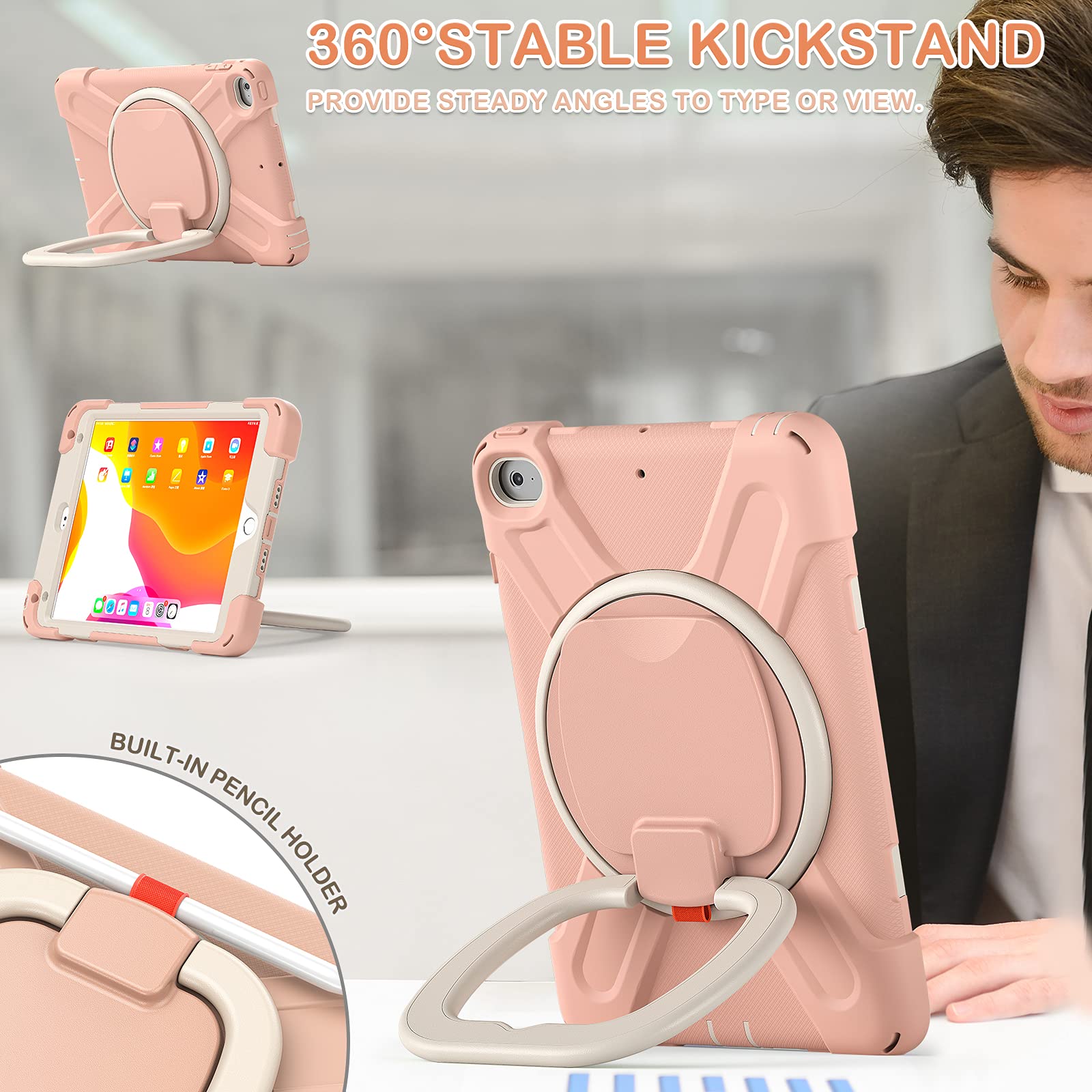 Batyue Ipad Mini 5 Case,Ipad Mini 4 Case, Heavy Shockproof Drop Case With Pencil Holder, 360 Swivel Stand, Shoulder Strap;Cover
