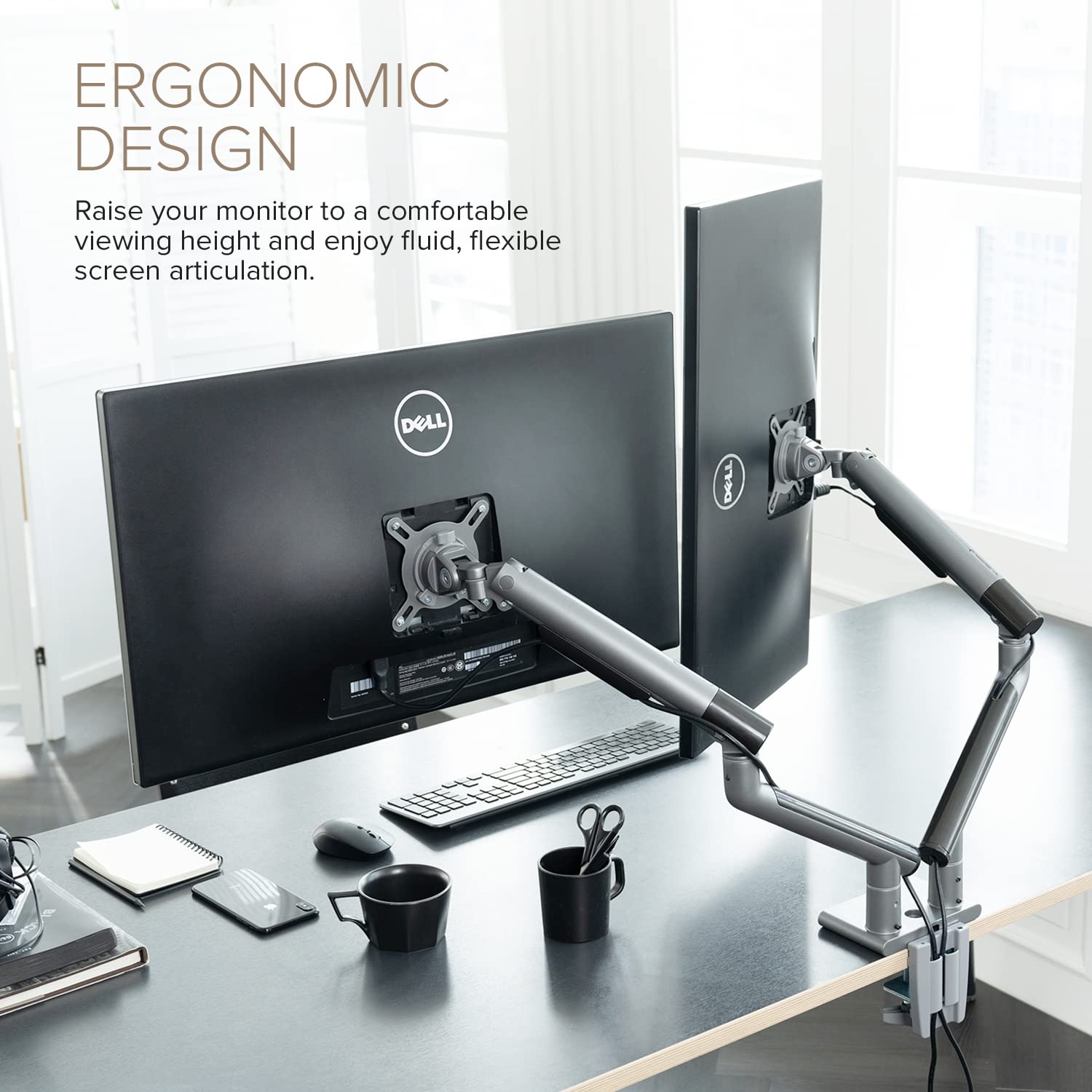 Pout E12 Dual Monitor Arm Mount Stand - Adjustable Full Motion Desk Mount For 17-32 Screens, Supports 4-22Lbs Per Arm, Vesa 75X7