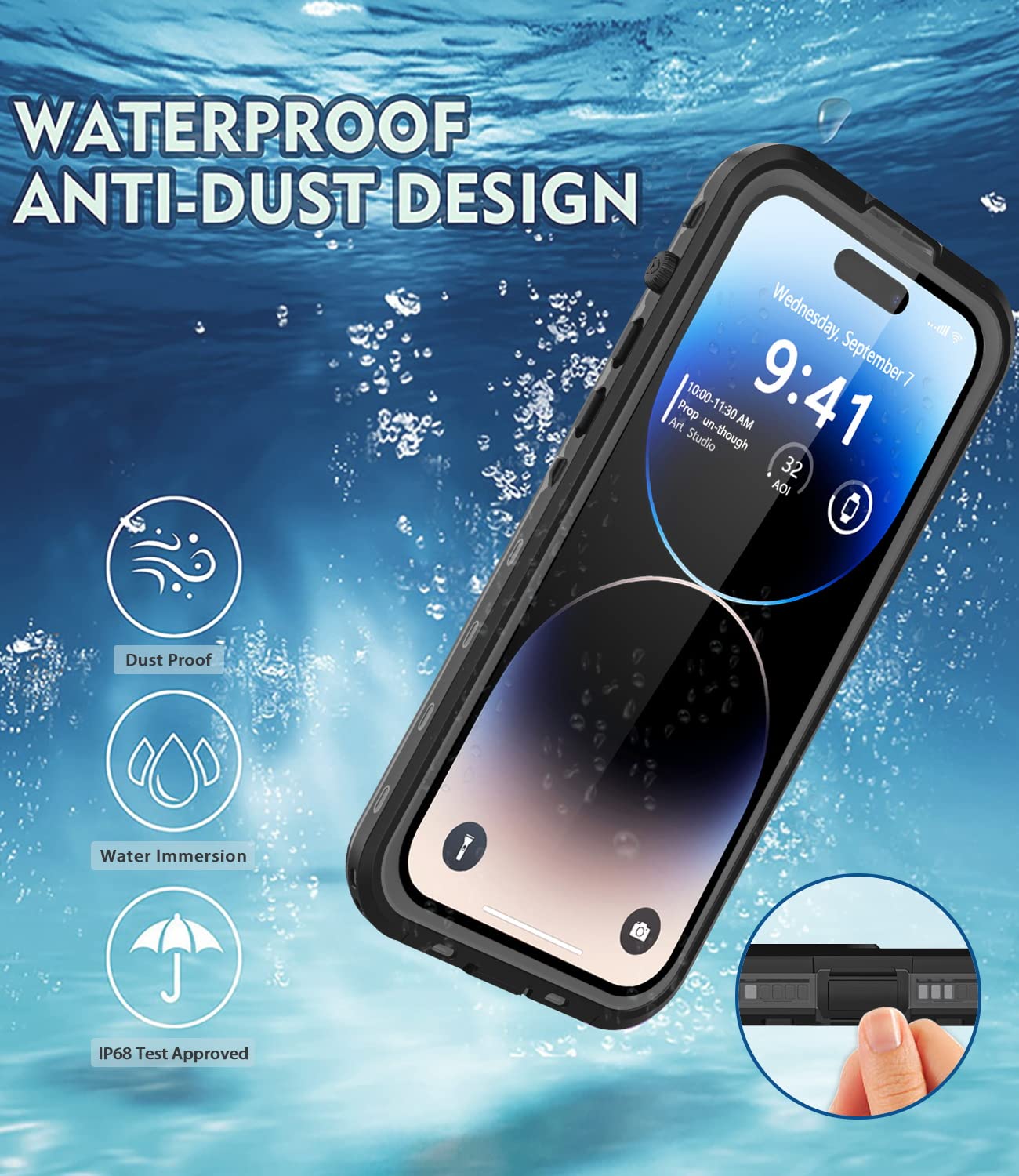 Guirble Design For Iphone 14 Pro Max Waterproof Case,Shockproof Dustproof Phone Case For Iphone 14 Pro Max With Screen Protector