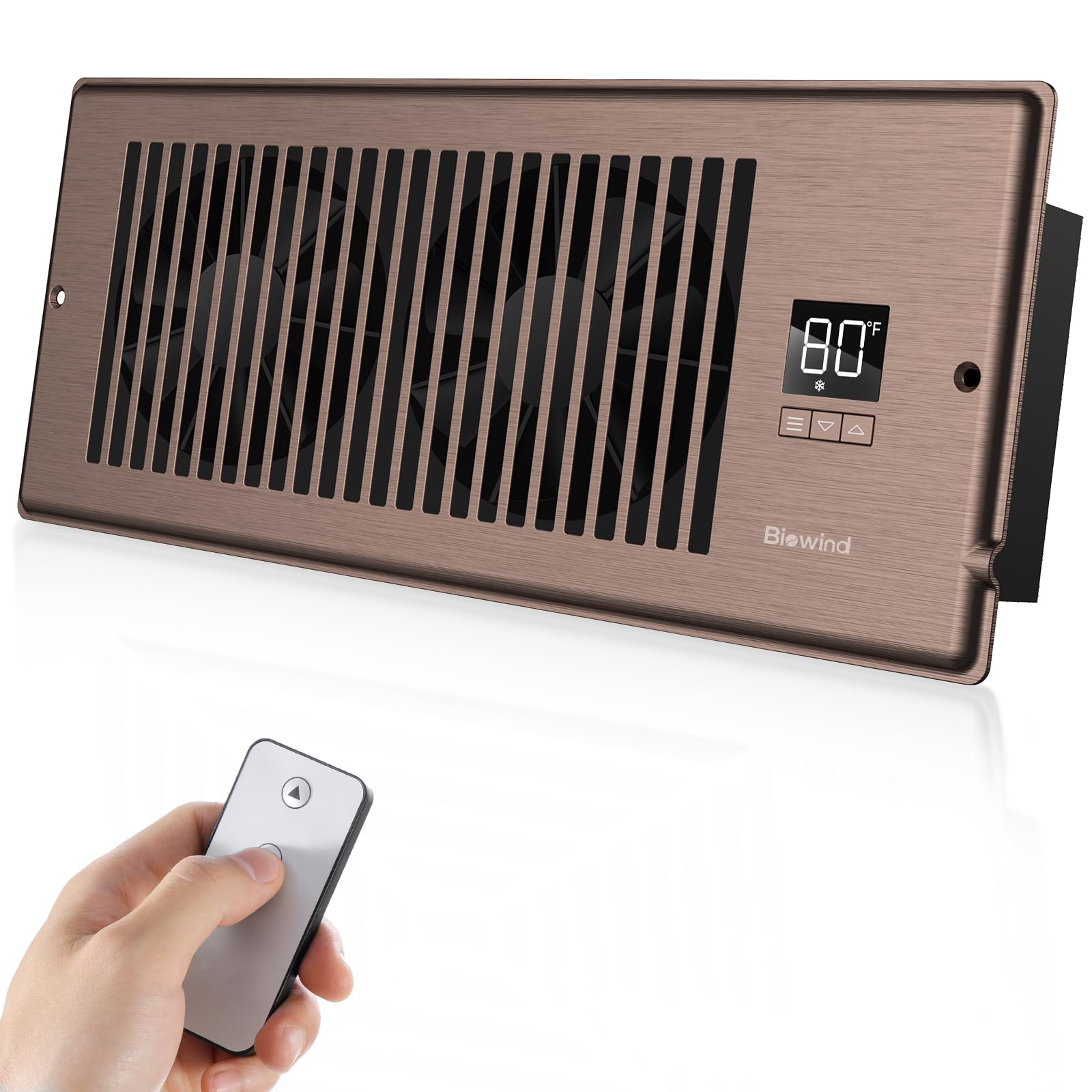 Biowind Quiet Register Booster Fan Fits 4 '' X 12 '' Register Holes, 10-Speed Smart Heating Cooling Ac Vent Fan With Remote Cont